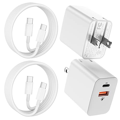 2-Pack 20W Fast USB-A & USB-C Wall Charger with 6.6FT Cable - Dual Port Charging Block for iPhone 14/13/12, iPad Pro 12.9/11, Samsung Galaxy S23/S22, Google Pixel 7/6 - Perfect for Home, Office & Travel Charging