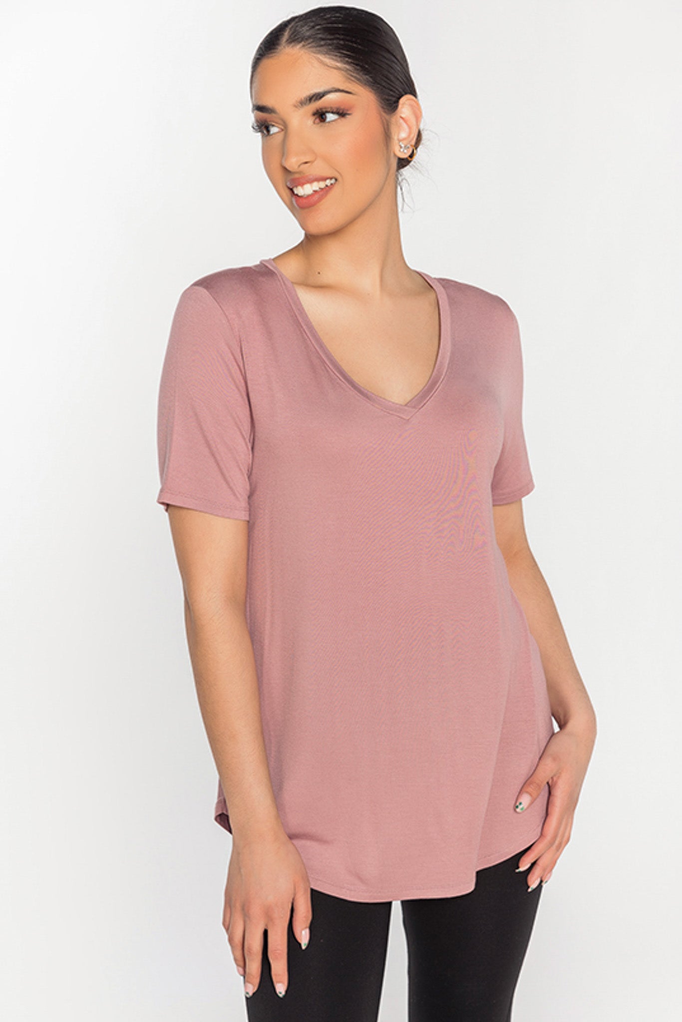 Stylish Short Sleeve V Neck T-Shirt with Shirttail Hem - Perfect for Casual Wear, Summer Outfits & Everyday Comfort