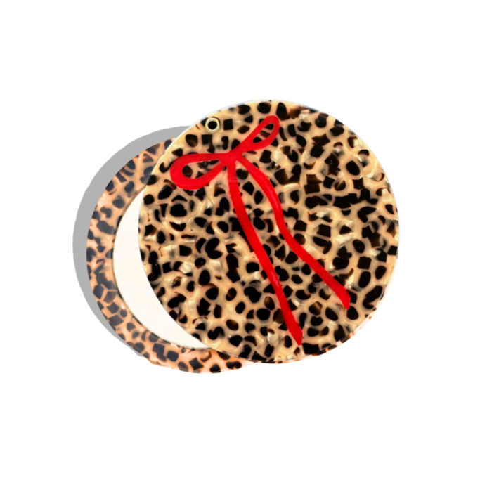 Leopard Print Bow Compact Mirror - Portable Travel Makeup Mirror with Cute Design for Women & Girls | Perfect for Home, Travel, and Gift Giving