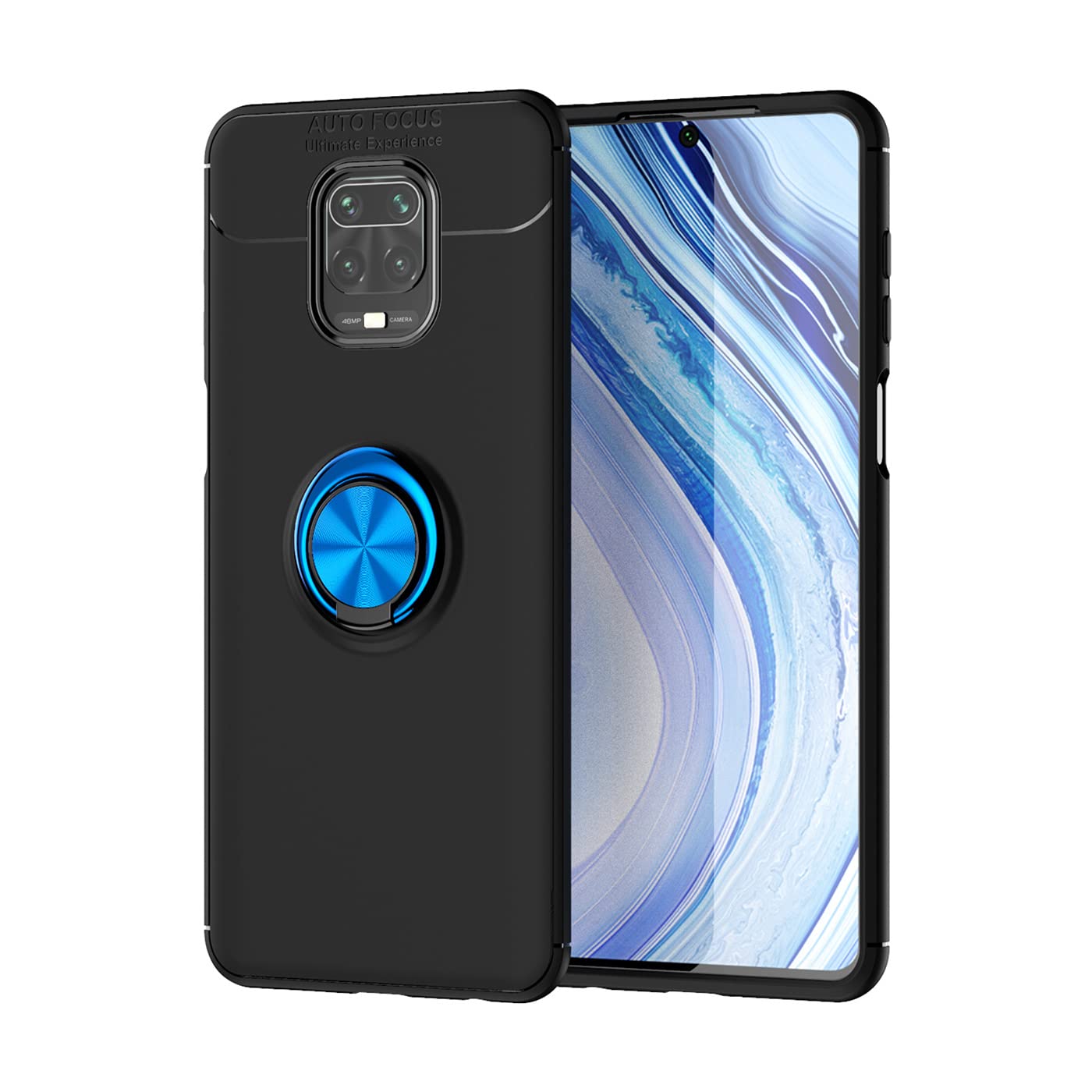 Shockproof Rotatable Metal Ring Kickstand Case for Redmi Note 9 Pro/Note 9 Pro Max - Anti-Scratch Protective Phone Cover with Magnetic Car Mount Compatibility (Blue & Black) | Perfect for Work, Travel & Daily Use