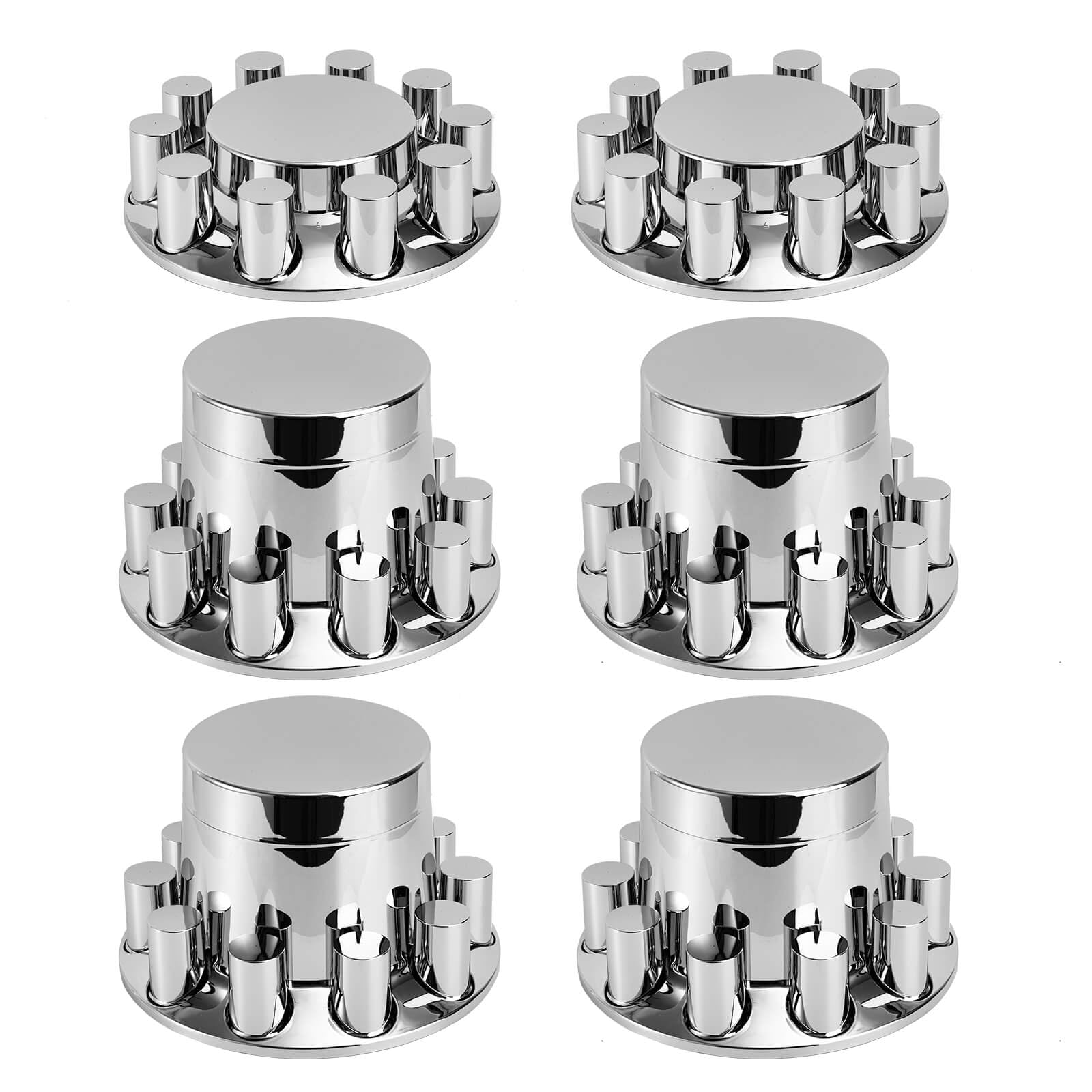 Chrome Semi Truck Wheel Covers - Set of 2 Front & 4 Rear Axle Hub Covers with 33mm Thread-On Lug Nut Covers for Semi Trucks & Trailers | Heavy Duty Protection & Stylish Upgrade for Long Haul Trucks