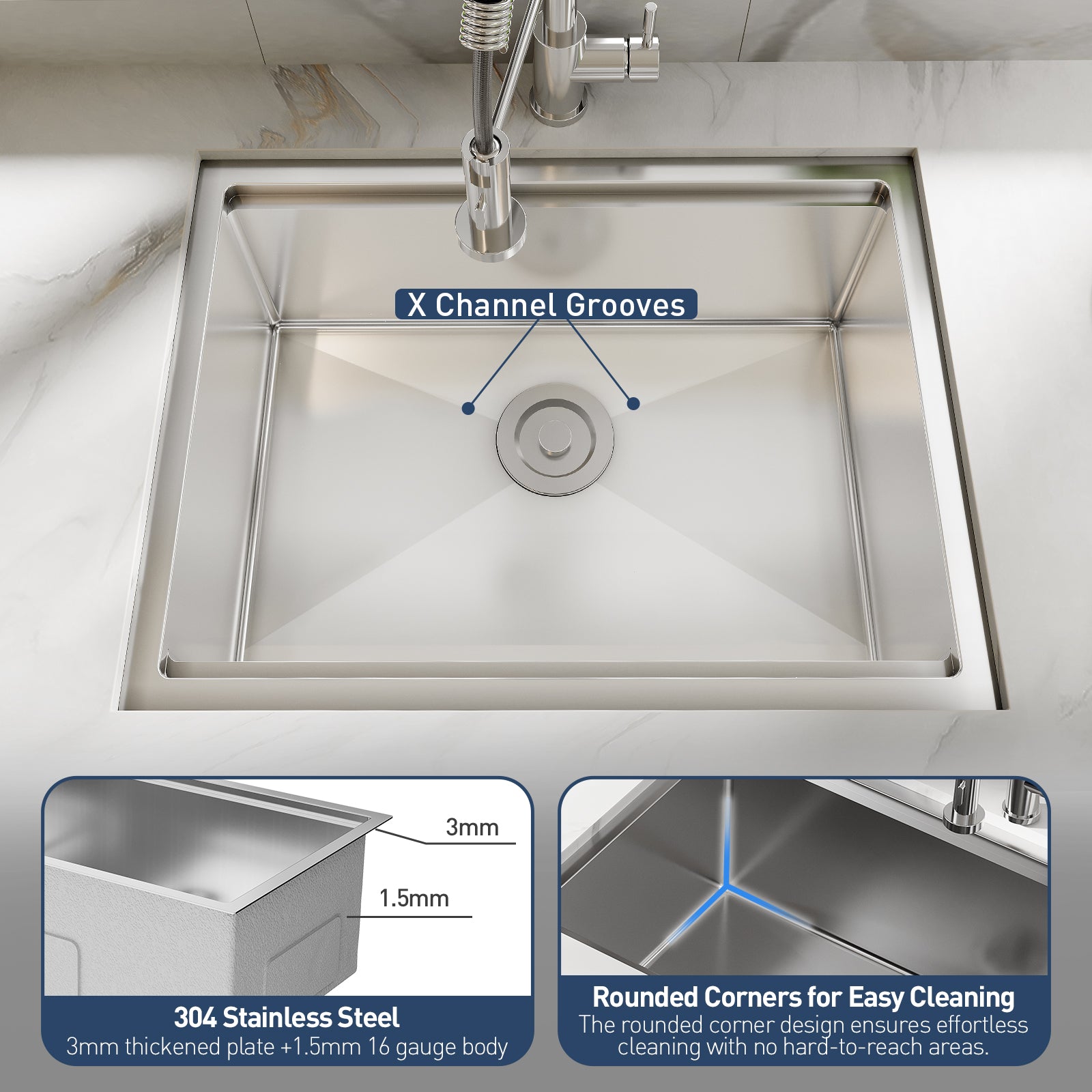 GARVEE 32 Inch Undermount Single Bowl Stainless Steel Kitchen Sink with Drain Board & Accessories - Heavy Duty Commercial Grade Utility Sink Basin for Kitchen, Laundry Room & RV (32x19x10 Inches) - Perfect for Food Prep, Dish Washing & Clothes Soaking