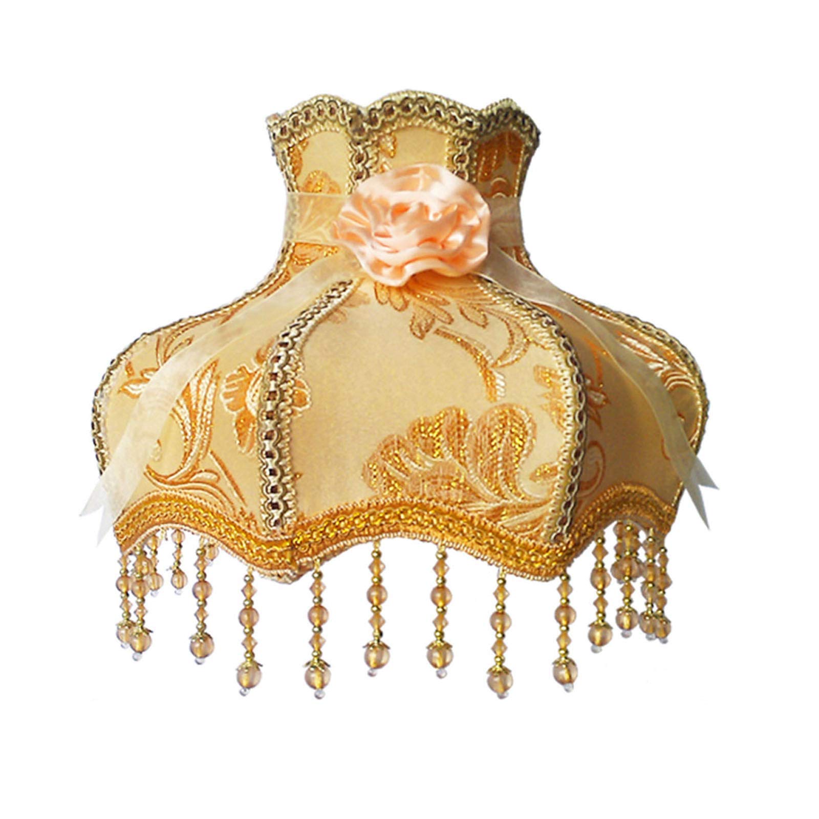 Crystal Fabric Table Lamp Shade - Elegant Pastoral Style Floor Lamp Cover with Hanging Beads for Living Room, Bedroom & Office Decor