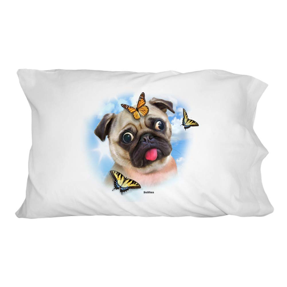 Pug Dog with Butterflies Novelty Pillowcase - Cute & Fun Selfie Bedding for Dog Lovers | Perfect for Home Decor, Gifts & Instagram Photos