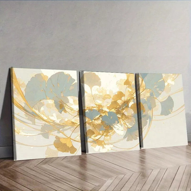3-Piece Ginkgo Biloba Colorful Abstract Wall Art Set - Framed Canvas 50x70cm (20x28in) - High Quality Print - 100% Australian Made - Ready to Hang - Perfect for Living Room, Bedroom & Office Decor