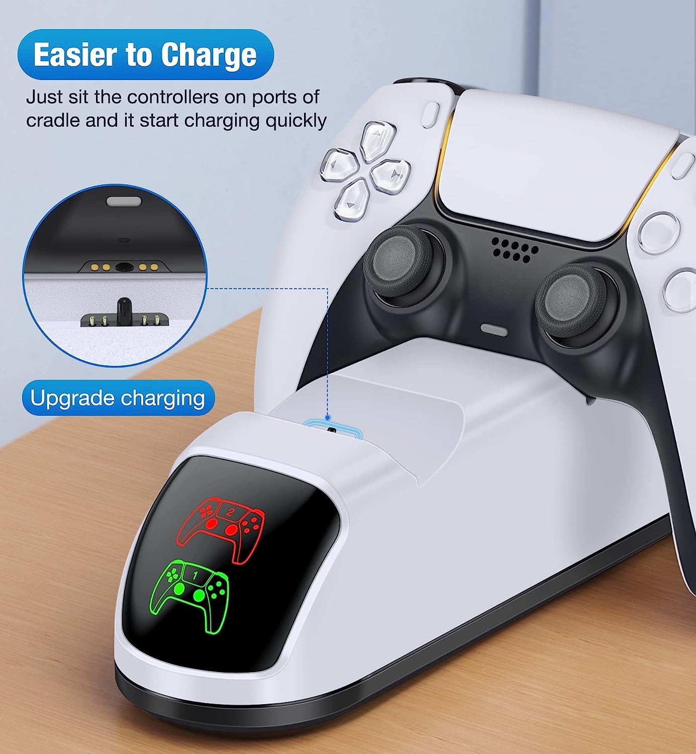 PS5 Controller Charging Station with Fast Charging - Dualsense Charger Dock for PlayStation 5 & PS5 Slim - White Dual Stand with USB Cable | Perfect for Gaming Setup & Living Room Organization