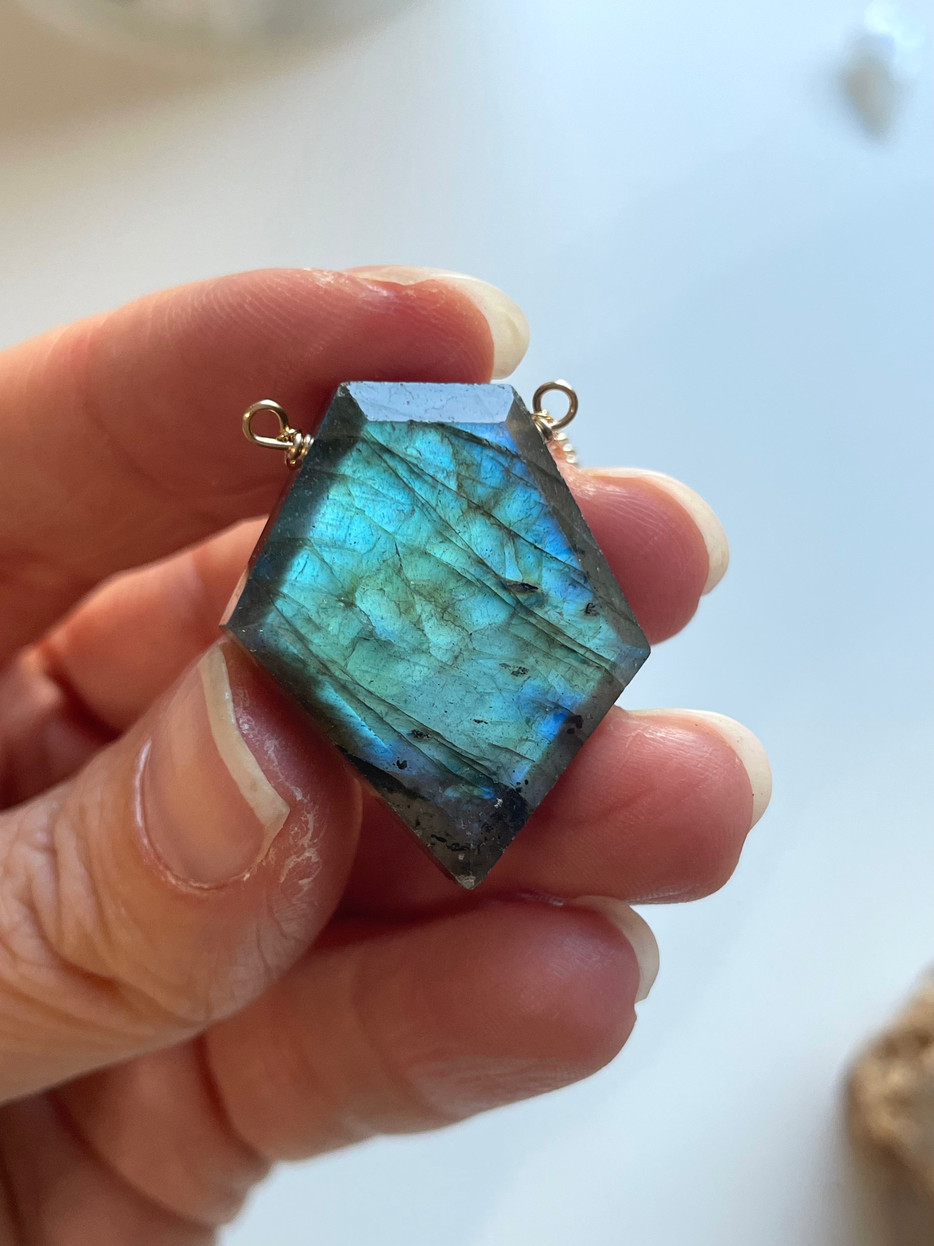 Large Labradorite Shield Necklace in Gold Fill - Elegant Crystal Jewelry for Women, Perfect for Boho Style & Spiritual Healing