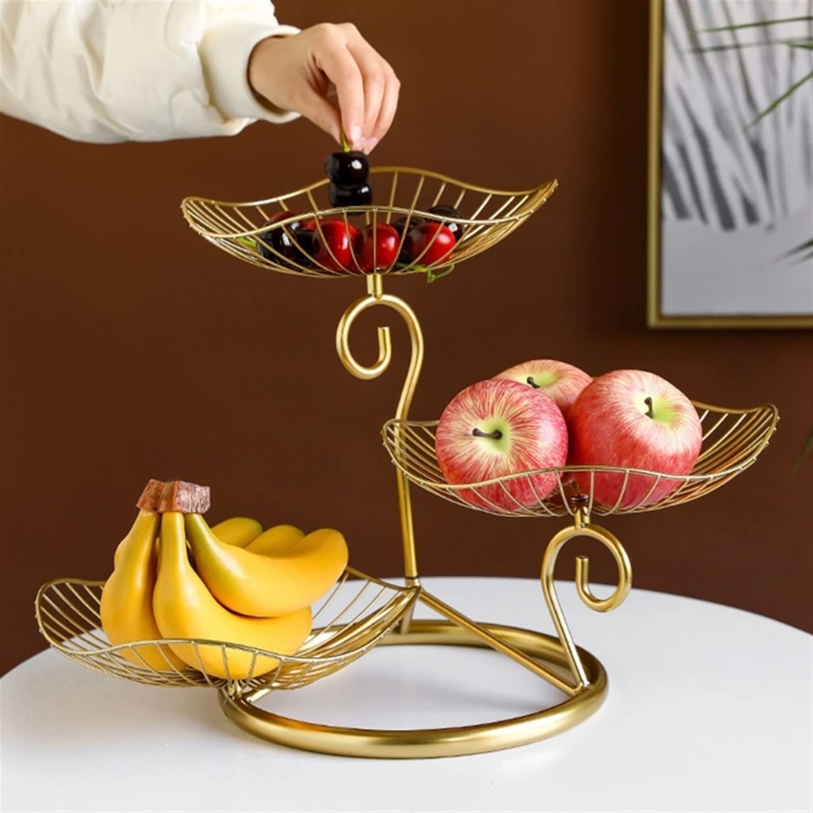3-Tier Metal Fruit Basket - Creative Countertop Fruit Bowl & Vegetable Storage Rack - Decorative Kitchen Organizer for Apples, Bananas, Oranges - Perfect for Dining Table, Pantry & Kitchen Decor