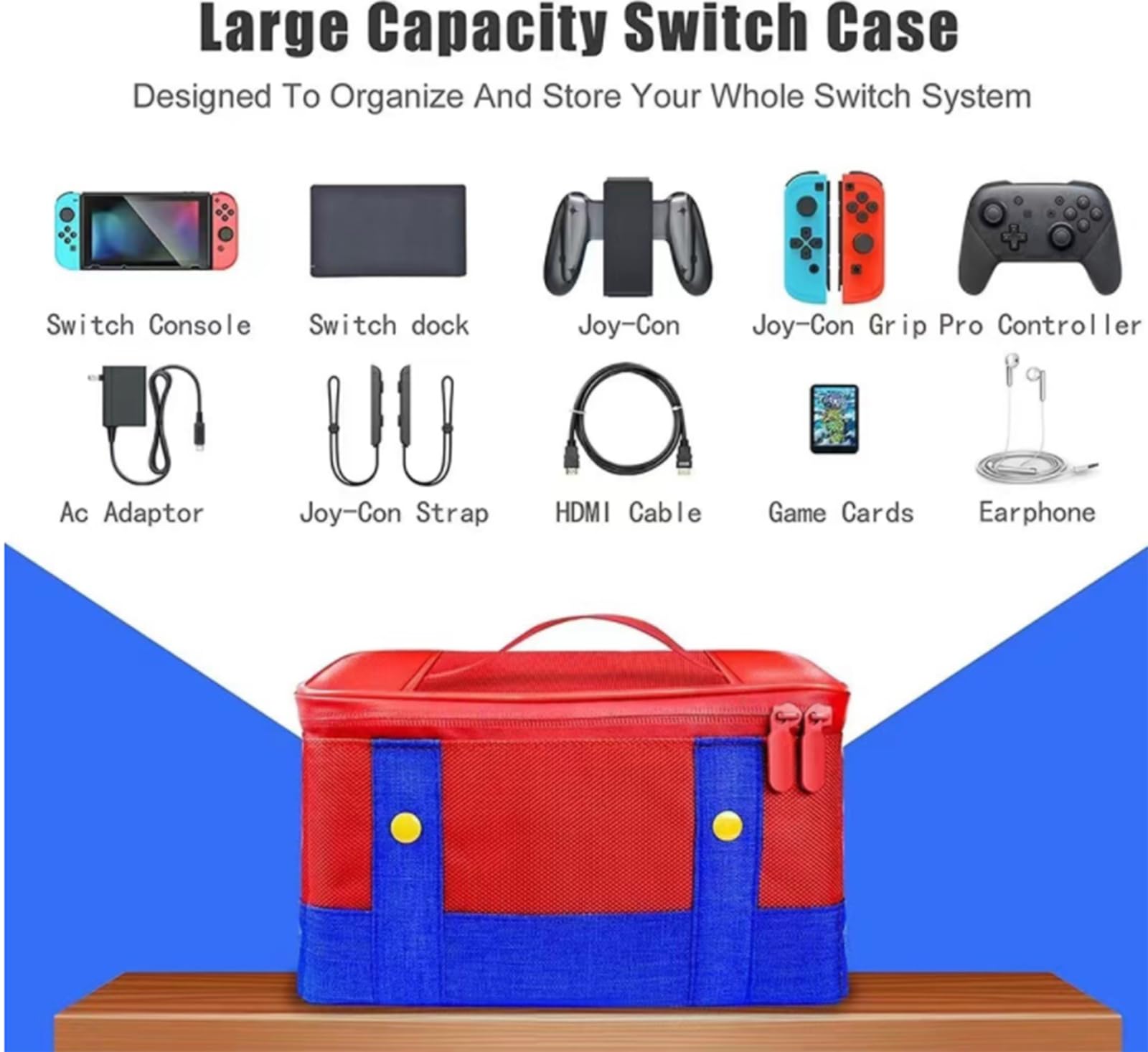 Nintendo Switch & Switch OLED Storage Carry Case - Protective Travel Pouch for Console & Accessories (Red-Blue) | Perfect for Gaming On-The-Go & Organized Storage