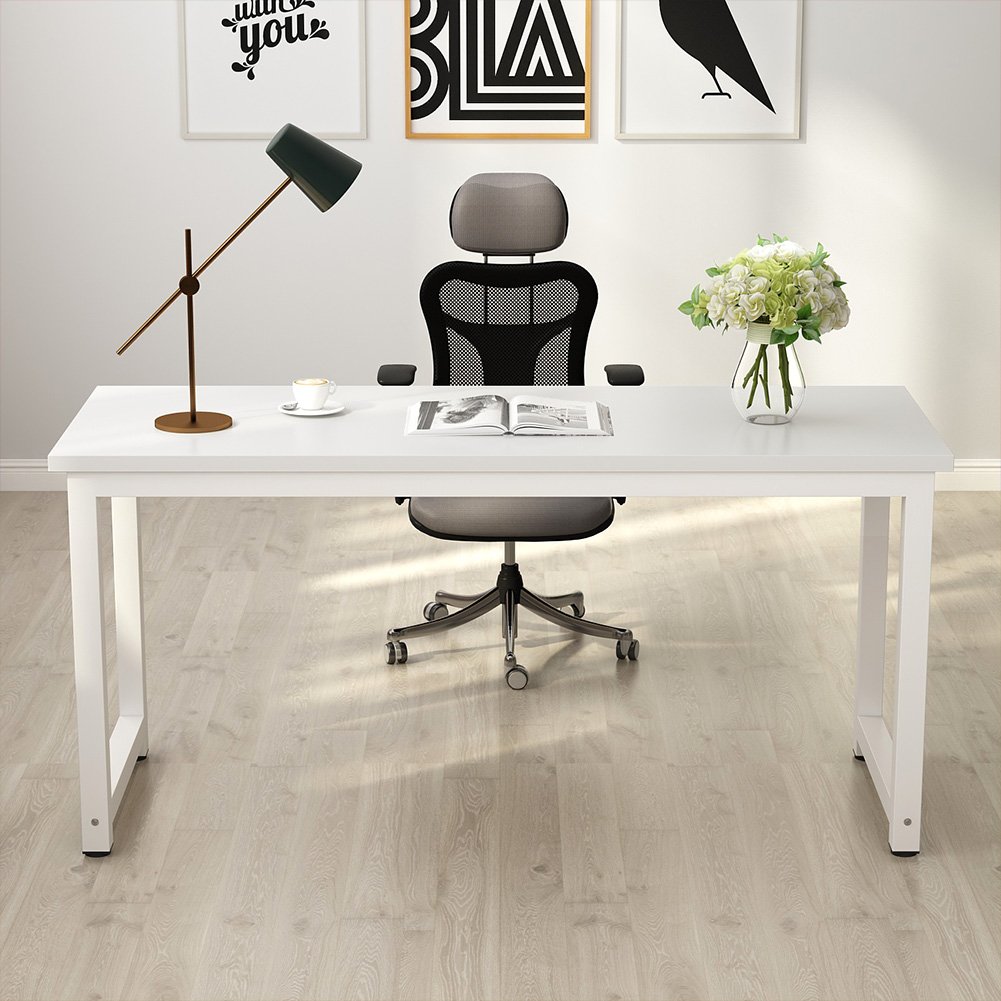 Tribesigns 63 Inch Large Computer Desk - Sturdy Office Desk for Home & Study, Writing Workstation with Ample Space, White - Perfect for Home Office, Gaming & Remote Work