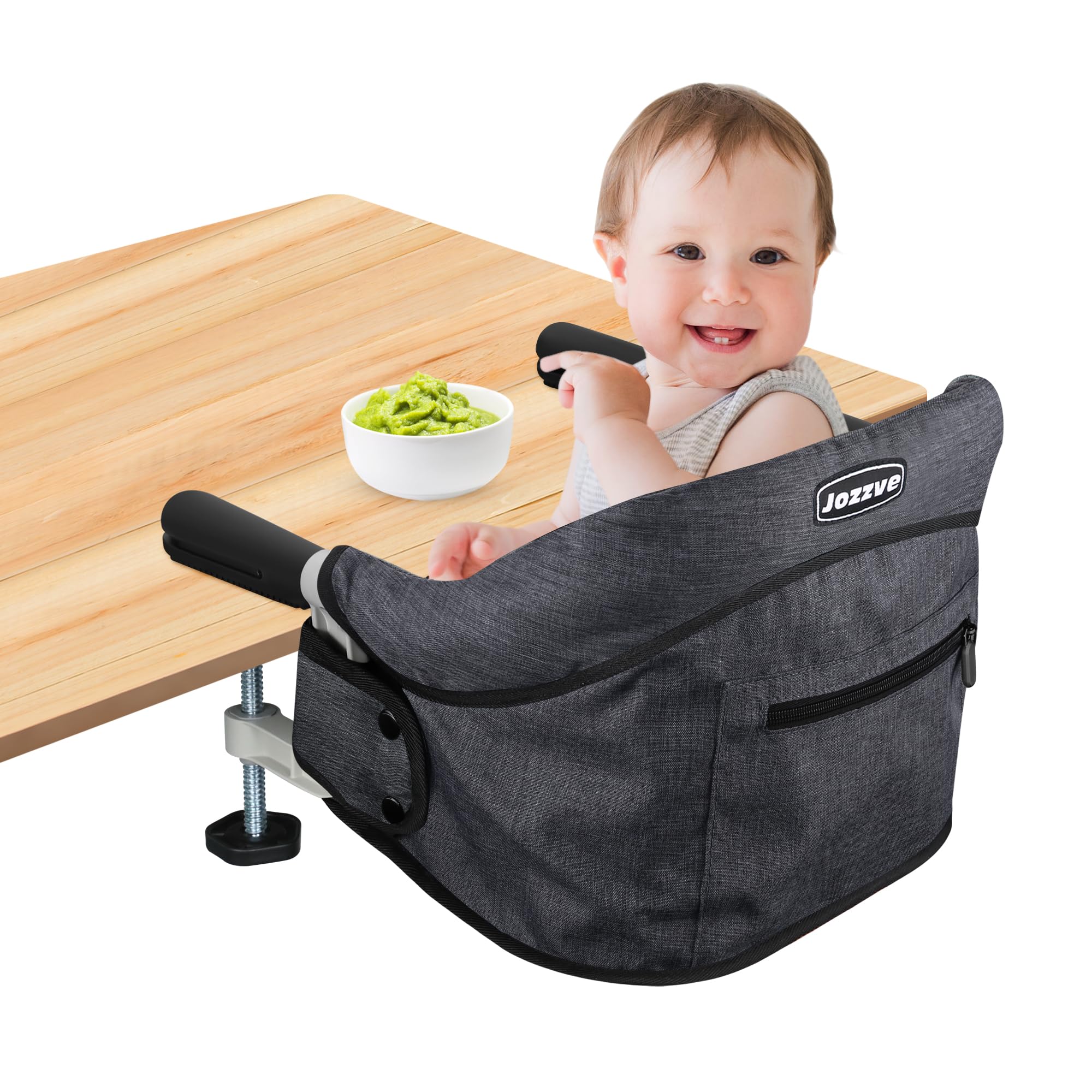 **Jozzve Hook On High Chair - Portable & Foldable Baby Feeding Seat with Storage Bag - Travel & Home Use - Ideal for Dining, Restaurants & Outdoor Activities (Black)**