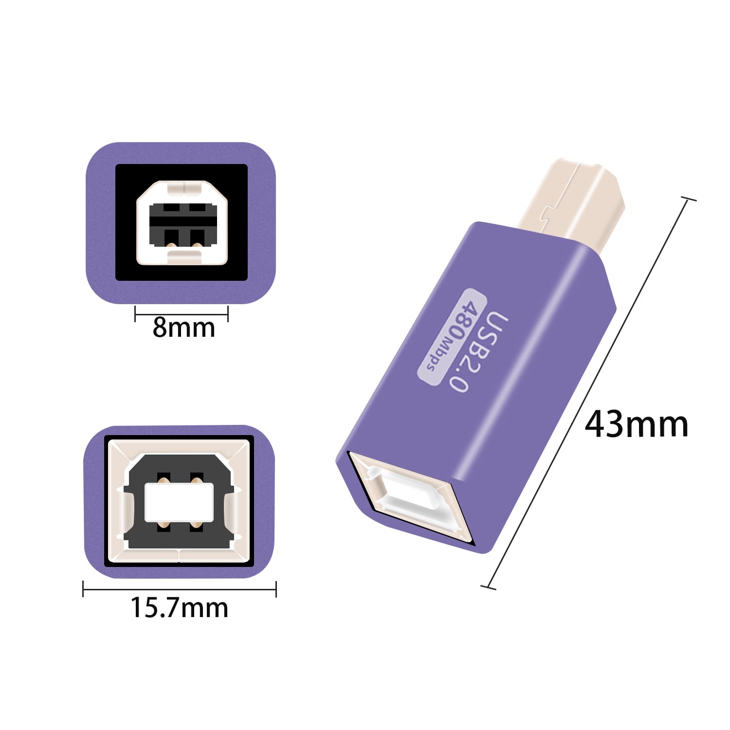 RIIEYOCA 3-Pack USB Adapter Set - USB B Male to Female 2.0, USB A Male to Female 2.0 & USB C Male to Female 2.0 - Compatible with Electronic Pianos, Printers, Electronic Drums, MIDI Controllers, Audio Interfaces - Perfect for Music Production, Office Setup & Home Studio