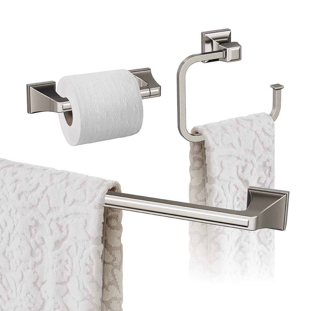 Amerock Brushed Nickel Mulholland 24-Inch Towel Bar Set - 3-Piece Bathroom Accessories for Modern Homes (Perfect for Bathrooms, Spas & Guest Rooms)