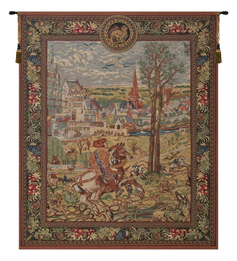 Vintage Brussels Belgian Tapestry Wall Hanging - Left Side Design | 29x21 Inch Viscose Cotton Polyester Blend Wall Art | Home Decor Accent for Living Room, Bedroom & Office | Charlotte Home Furnishings