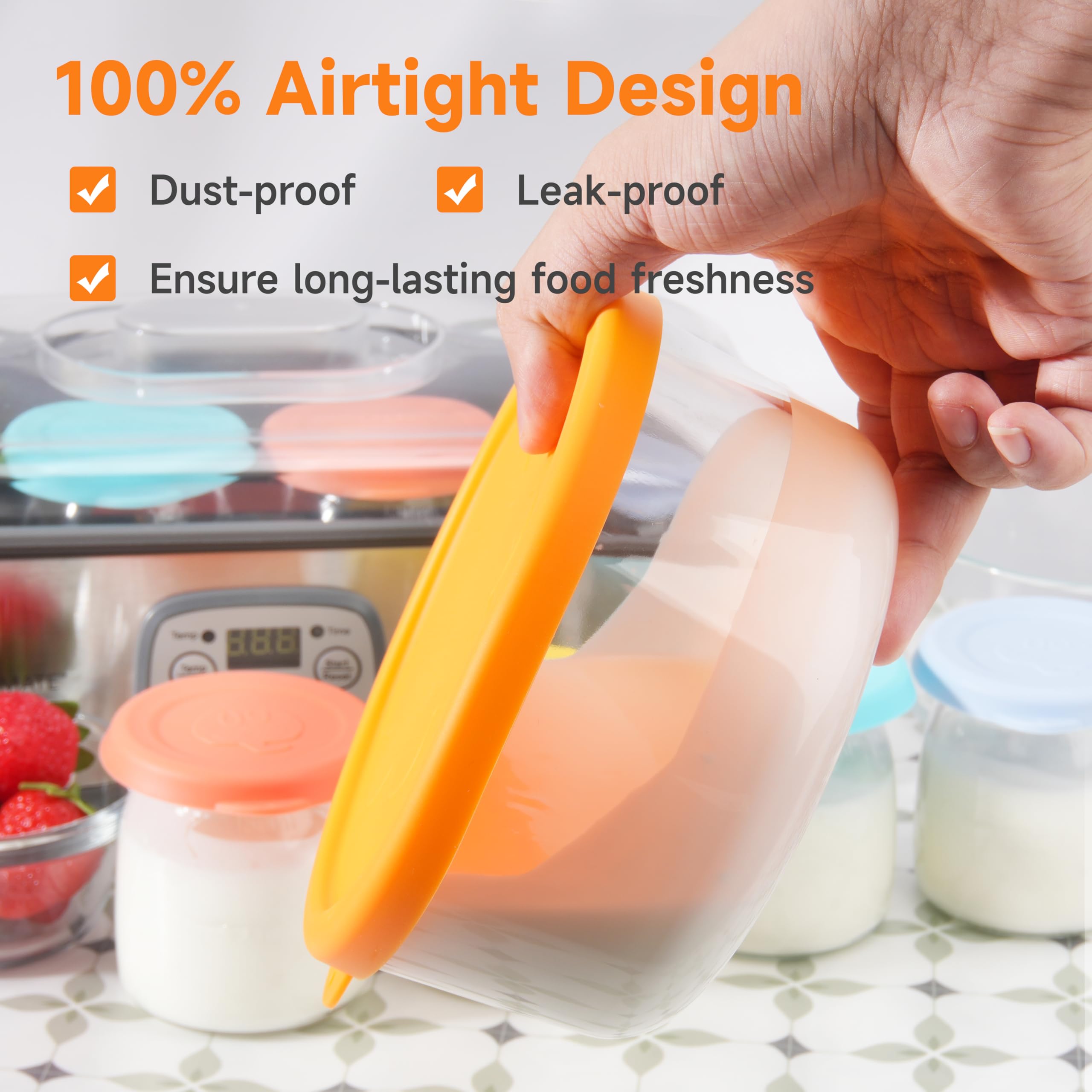 2-Pack Silicone Replacement Lids for 1-Quart Glass Yogurt Containers (4 Cup) - Reusable, Dishwasher, Freezer & Microwave Safe - Perfect for Food Storage, Meal Prep & Leftovers (Containers Not Included)