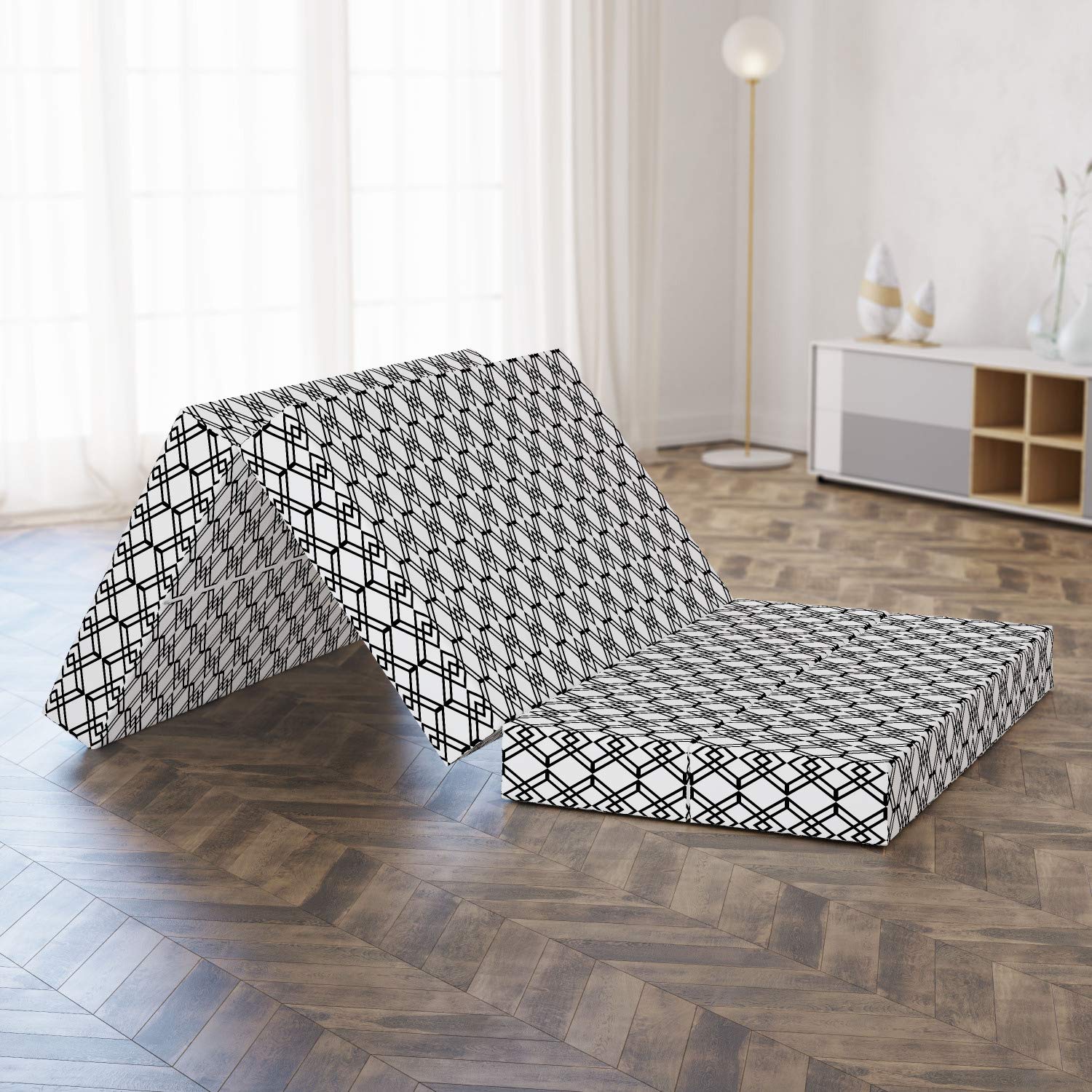 Ambesonne Black and White Foldable Mattress - Interlace Squares Design - 78.7