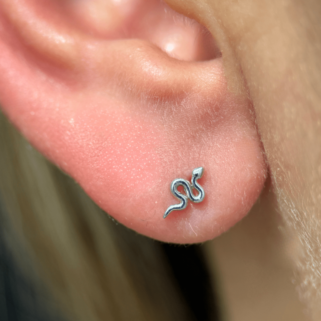 14K Yellow Gold Snake Flat Back Stud Earrings - Hypoallergenic Dainty Jewelry for Women, Perfect for Everyday Wear & Gifting
