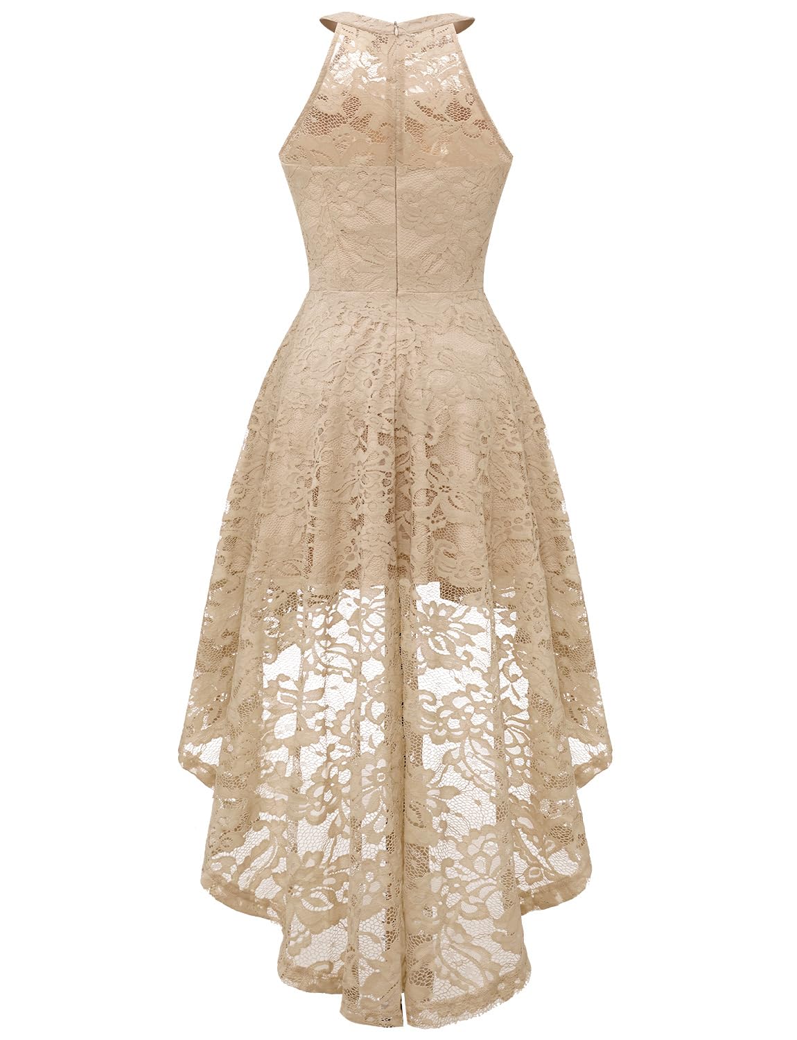Elegant Women's Halter Lace Cocktail Dress for Wedding Guest & Bridesmaid | Hi-Lo Hem Sheer Neckline Party Gown | Perfect for Evening Events, Formal Occasions & Special Celebrations