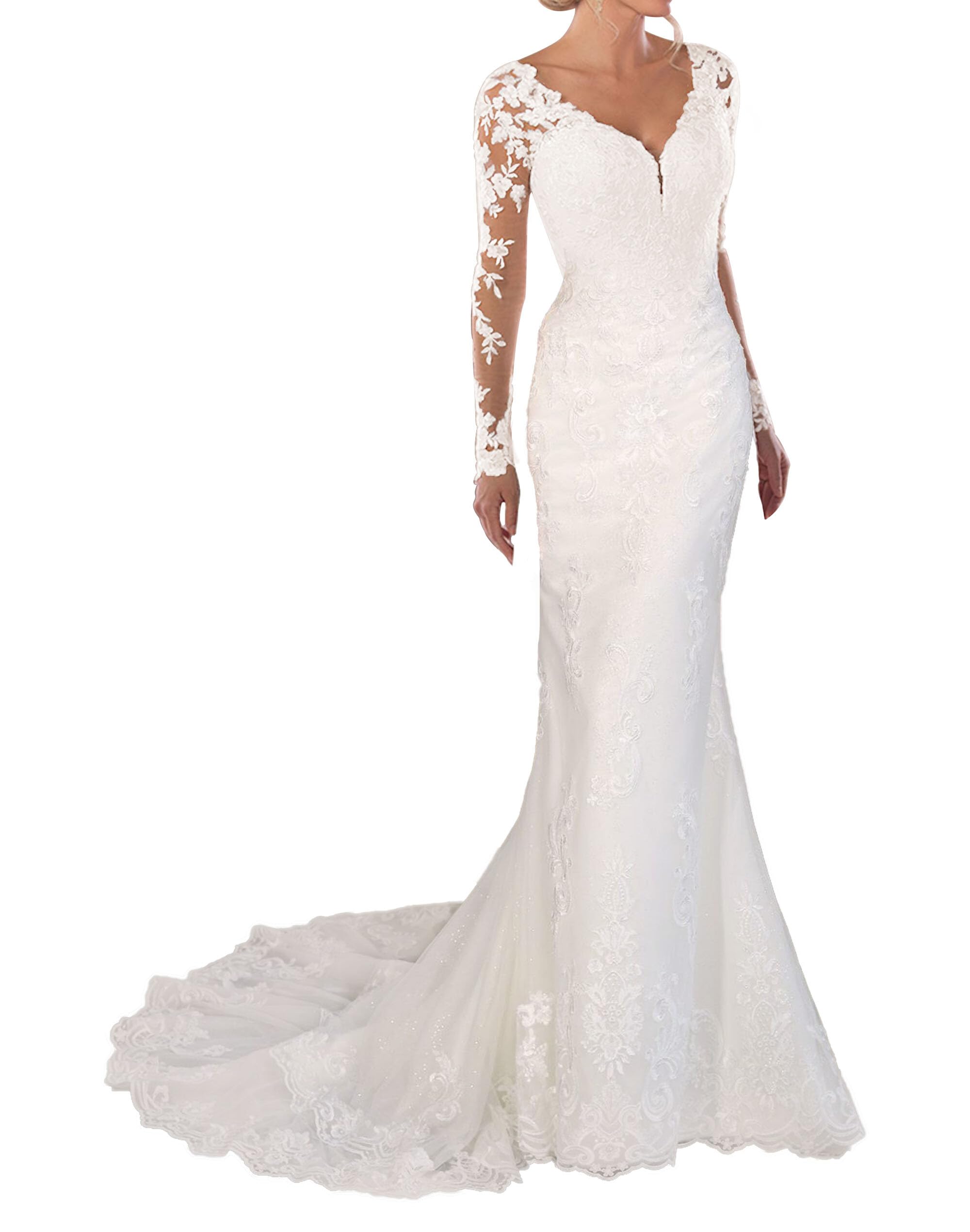 JAEDEN Lace Boho Mermaid Wedding Dress 2025 - Long Sleeves Bridal Gown for Beach, Garden & Church Weddings | Elegant A-Line Silhouette