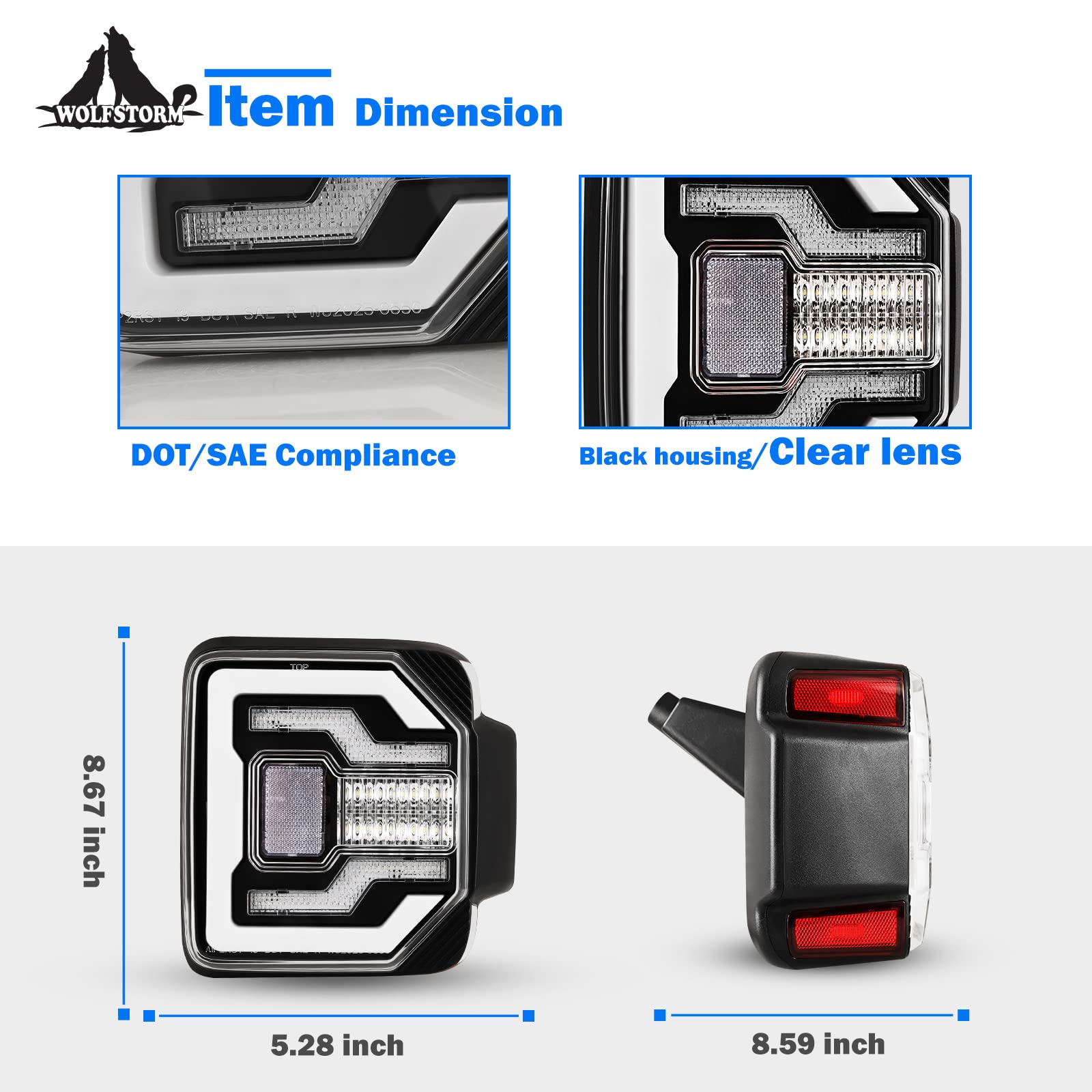WOLFSTORM LED Tail Lights for 2018-2023 Jeep Wrangler JL/JLU - Dynamic Running Turn Lights, Clear Lens (1 Pair) - Upgrade Your Off-Road Adventure & Night Driving Safety