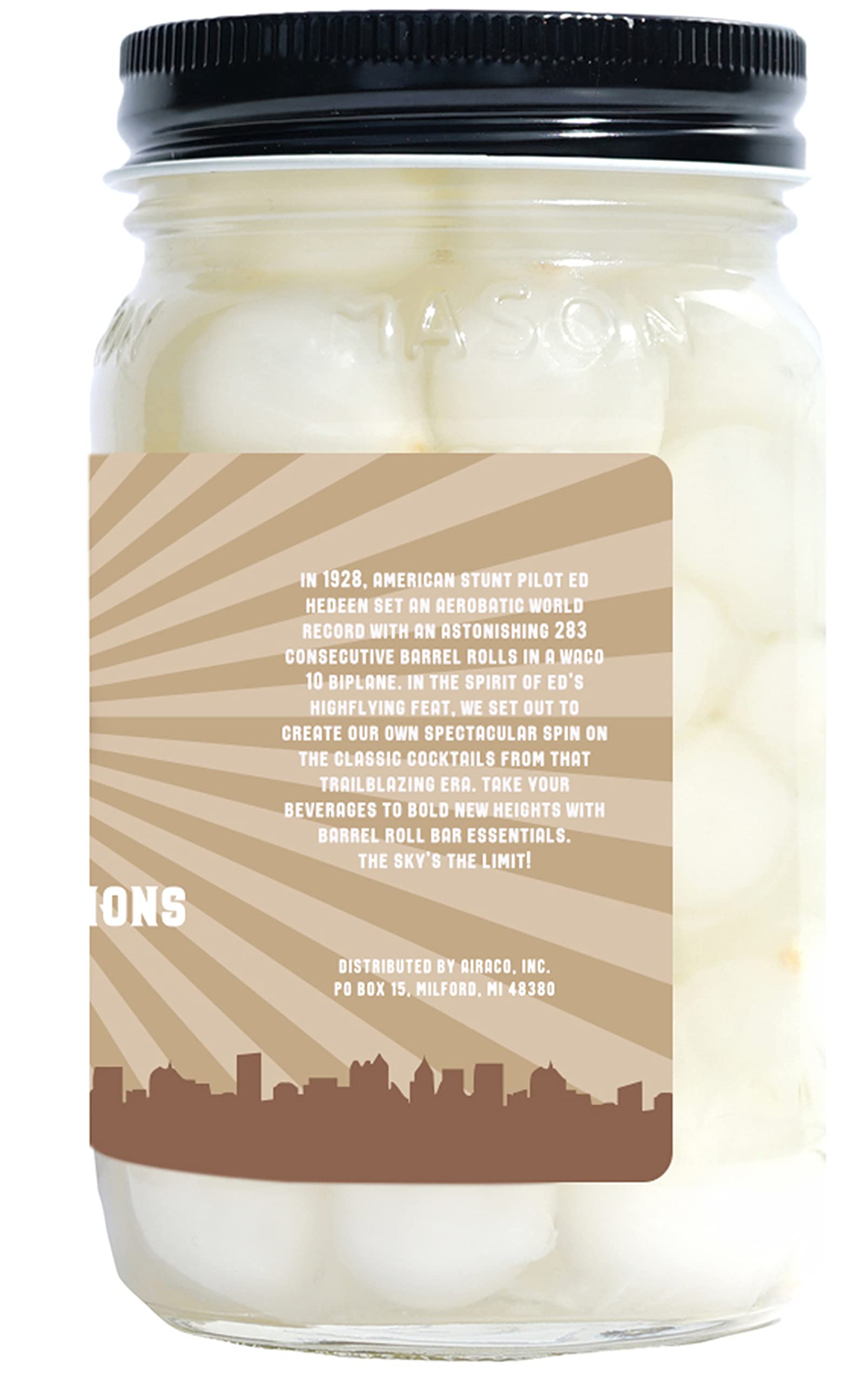 Barrel Roll Bar Essentials Cocktail Onions - Classic Sour Silver Skin Pickled Onions in Vermouth & Salty Vinegar - Perfect for Gibson & Bloody Mary Cocktails - Gourmet Drink Garnish - 16oz - Ideal for Home Bars, Cocktail Parties & Upscale Mixology
