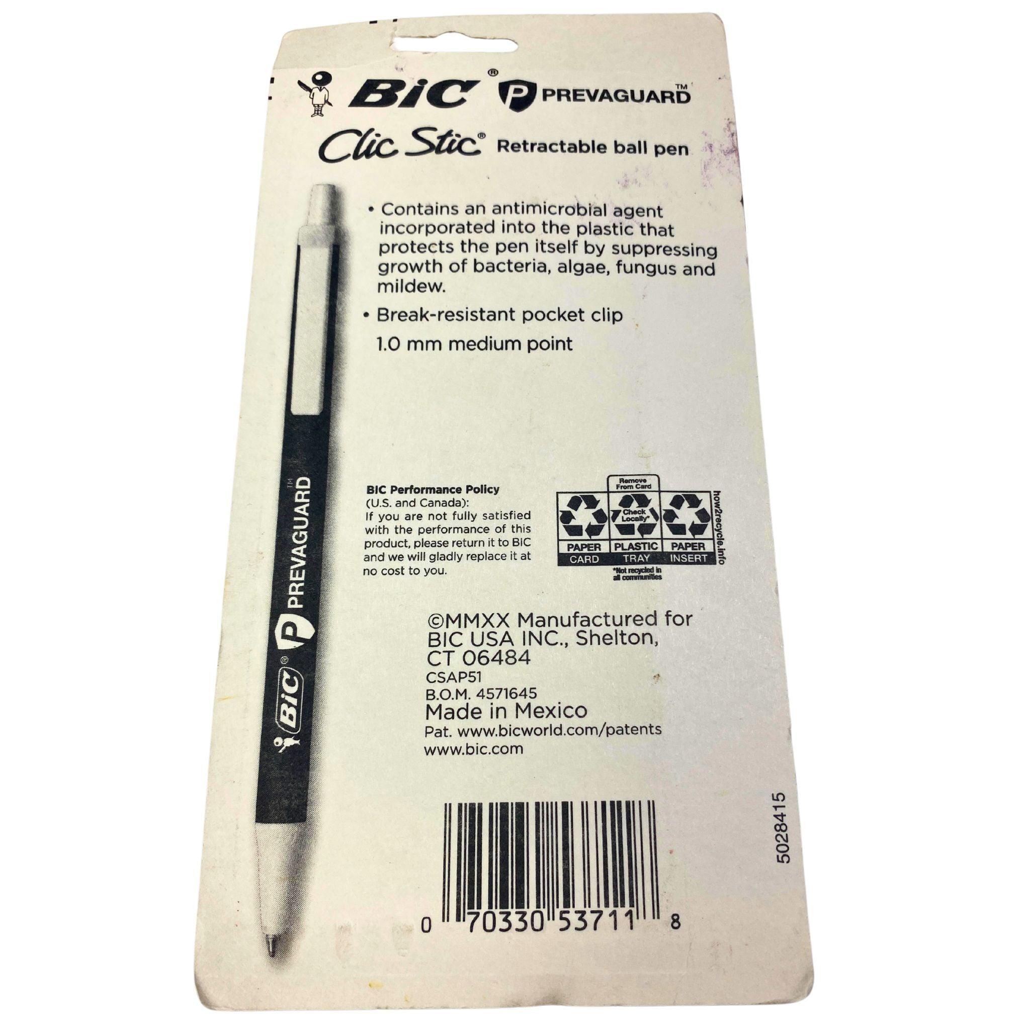 BIC Prevaguard Clic Stic Smooth Writing Medium Point Ballpoint Pens - 50 Pack (5 Pens x 10 Sets) - Ideal for Office, School & Home Use, Bulk Supplies for Businesses & Students