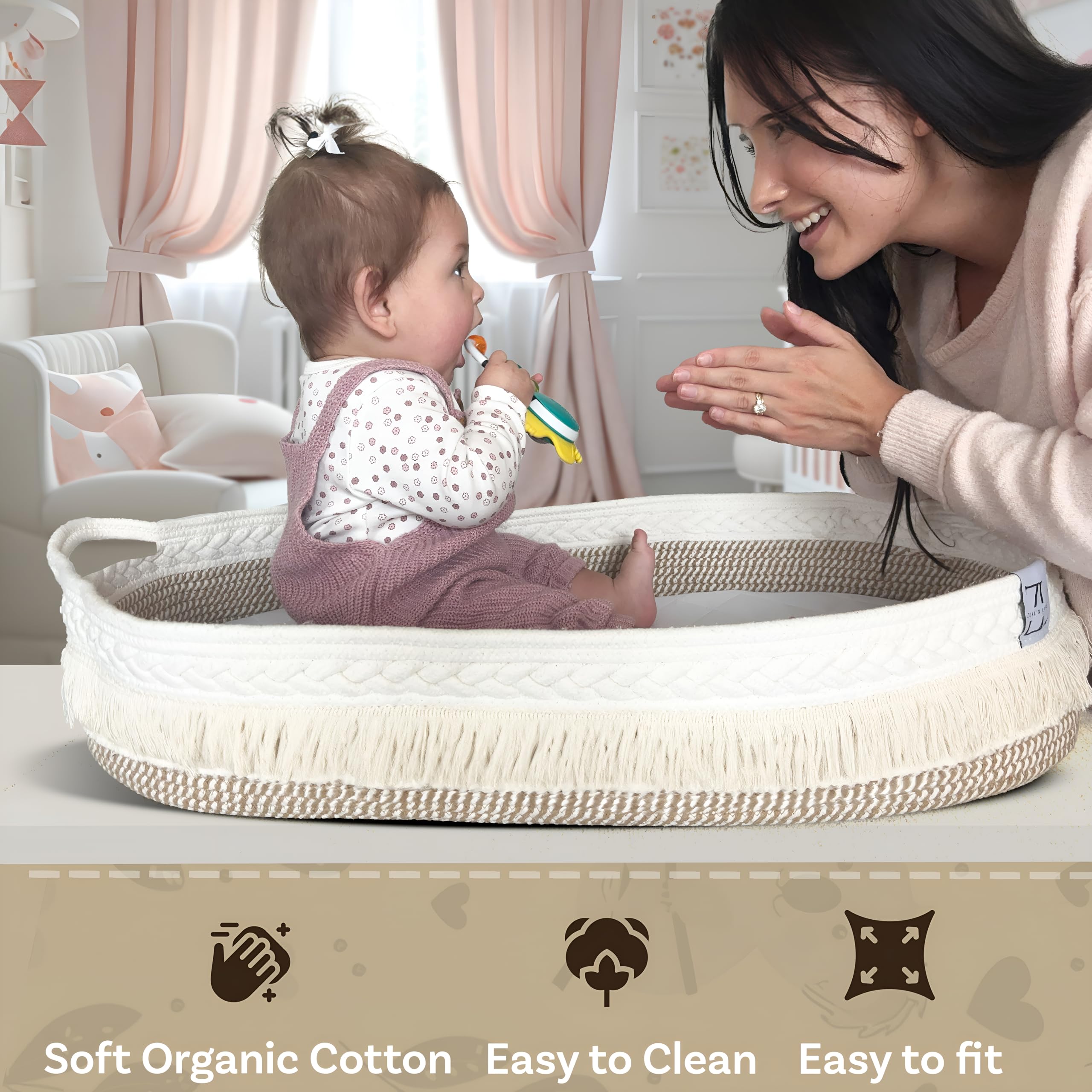 ZEAL'N LIFE Portable Baby Changing Basket with Diaper Storage, Soft Blanket & Waterproof Changing Pad - Nursery Organizer for Dresser, Travel & Newborn Essentials (Beige) | Perfect for Home, Nursery & On-the-Go Diaper Changes