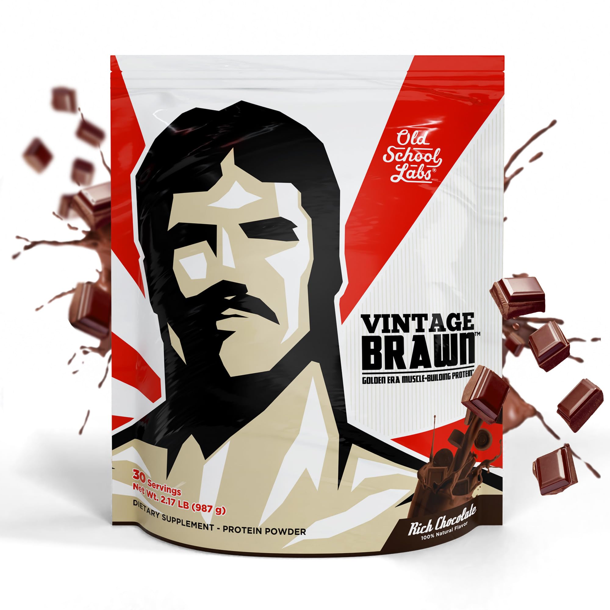 Vintage Brawn – Premium Muscle-Building Protein Powder Isolate for Men & Women – Post-Workout Recovery & Daily Protein Supplement – Egg, Milk & Beef Protein Sources – Rich Chocolate Flavor – 2.1 Lbs – Ideal for Gym Recovery, Weight Training & Healthy Lifestyle