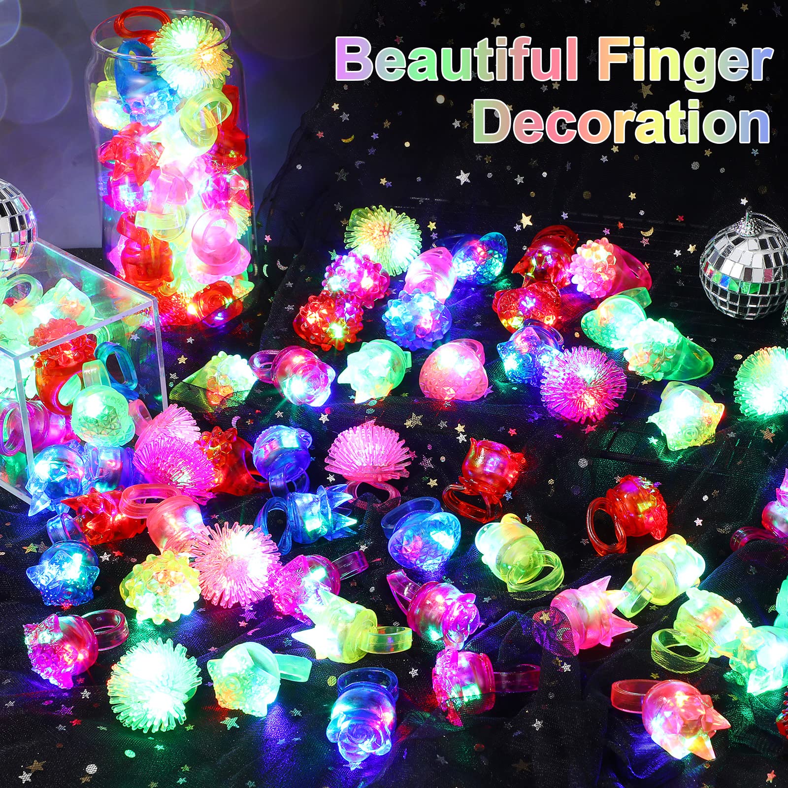 216-Piece LED Light Up Rings - 6 Styles Flashing Glow in Dark Party Rings, Bumpy Rubber Blinking Rings for Raves, Concerts, Halloween & Birthday Parties - Perfect Party Favors, Dance Accessories & Gift Ideas