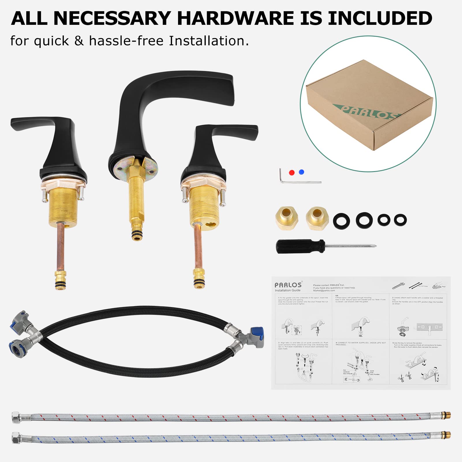PARLOS 2-Handle Widespread Waterfall Roman Bathtub Faucet with Valve - Matte Black Tub Filler (Model 1434204) for Luxury Bathroom & Spa Renovation