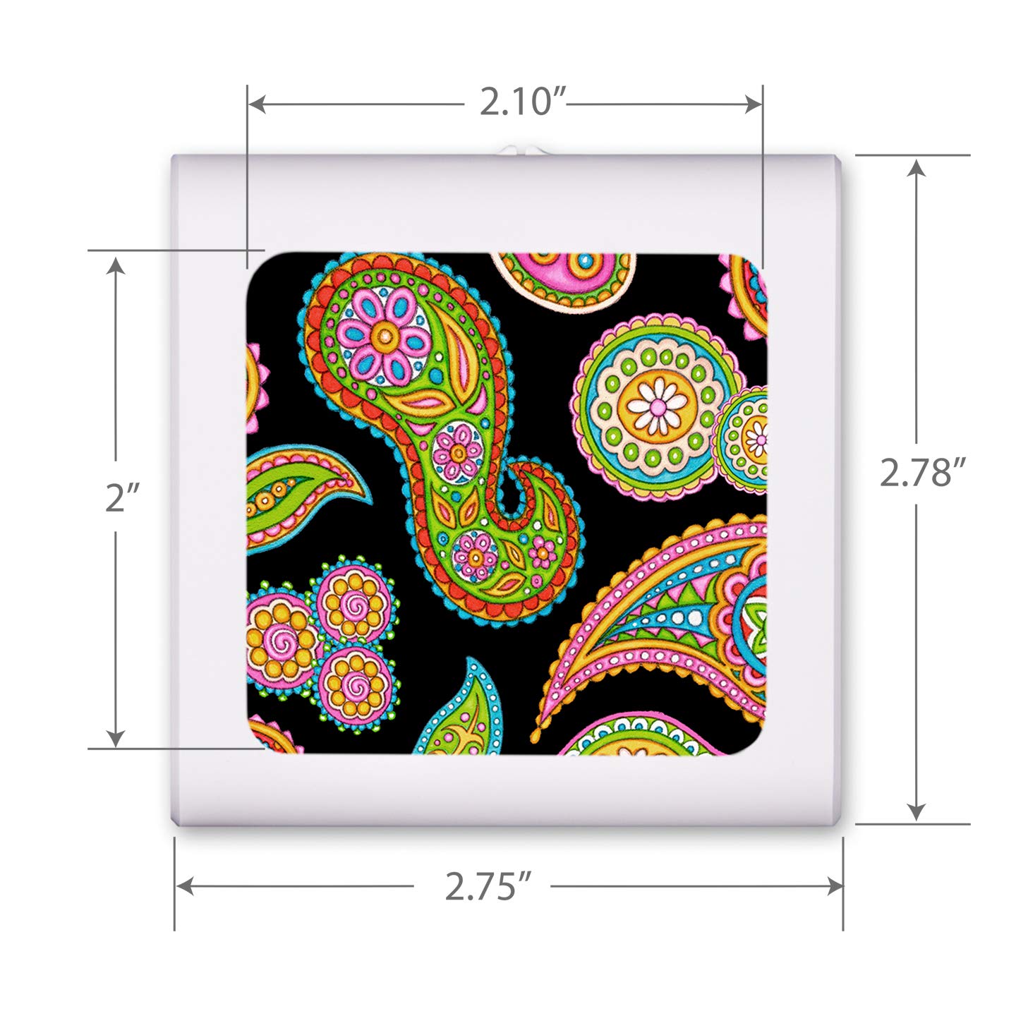 Dimmable LED Night Light with Auto On/Off Sensor - Adjustable Brightness Warm White Light for Bathroom, Hallway, Nursery & Bedroom - Rainbow Paisley Design by Dan Morris - Perfect for Safe Nighttime Navigation and Kids' Rooms