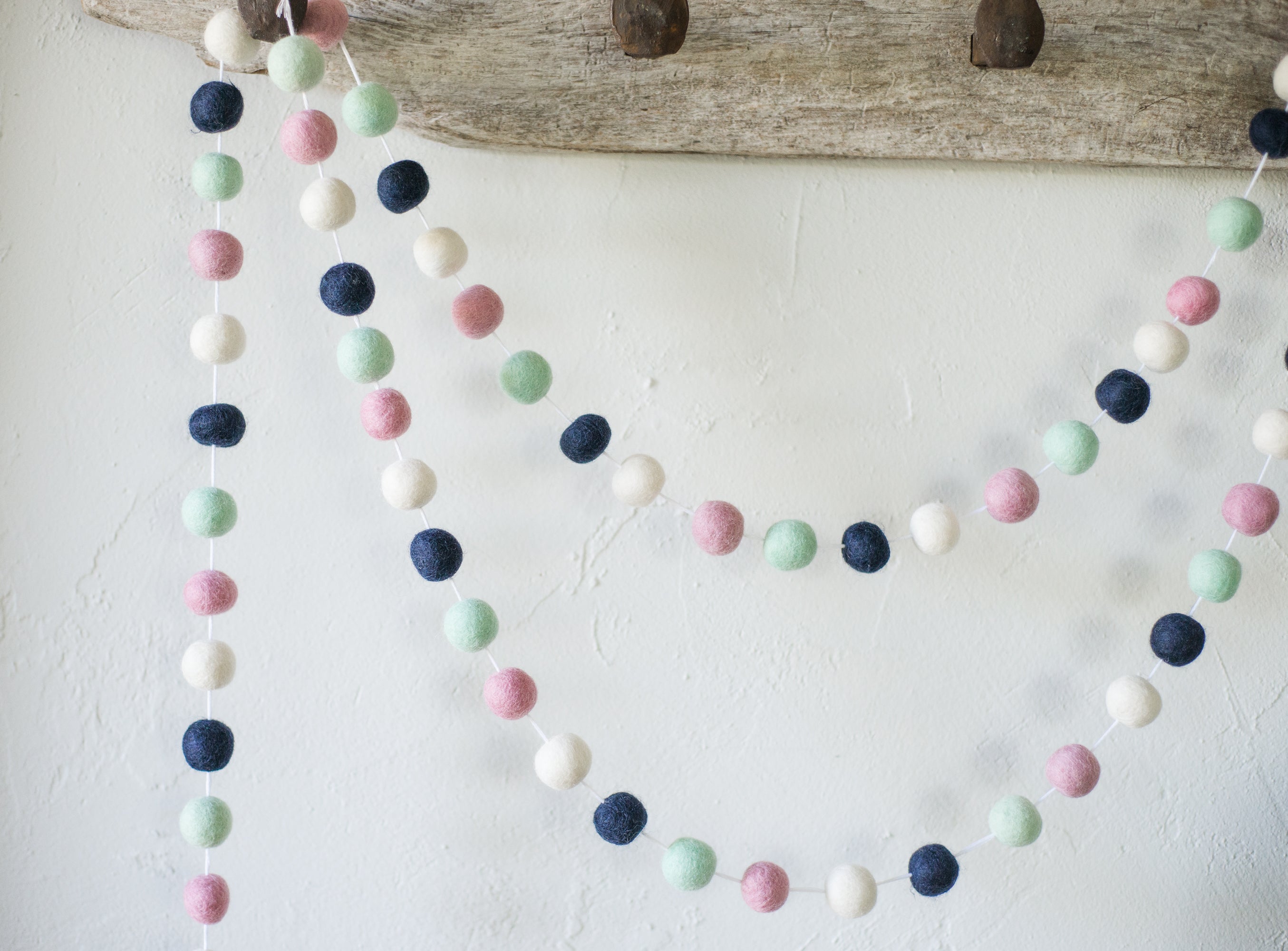 Navy Mint Felt Ball Garland - Handmade Wool Decoration for Nursery, Wedding, Party & Home Decor | Perfect for Baby Showers, Christmas Tree, Wall Hanging and Boho Style Interiors
