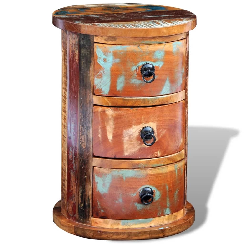 vidaXL Solid Reclaimed Wood Storage Cabinet with 3 Drawers - Handmade Rustic Retro Style for Bedroom, Living Room & Office Organization