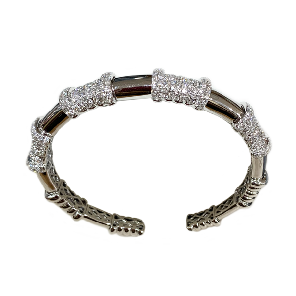 18K White Gold Diamond Cuff Bangle Bracelet for Women - Elegant Luxury Jewelry Gift for Anniversary, Wedding & Special Occasions