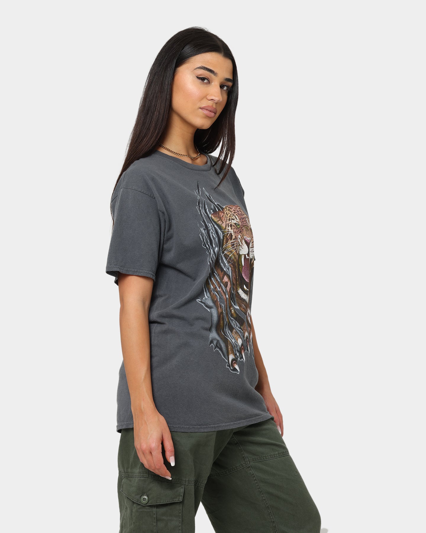 Vintage American Thrift OG Leopard Print T-Shirt - Off Black | Retro Graphic Tee for Men & Women | Perfect for Casual Wear, Street Style & 90s Fashion Outfits