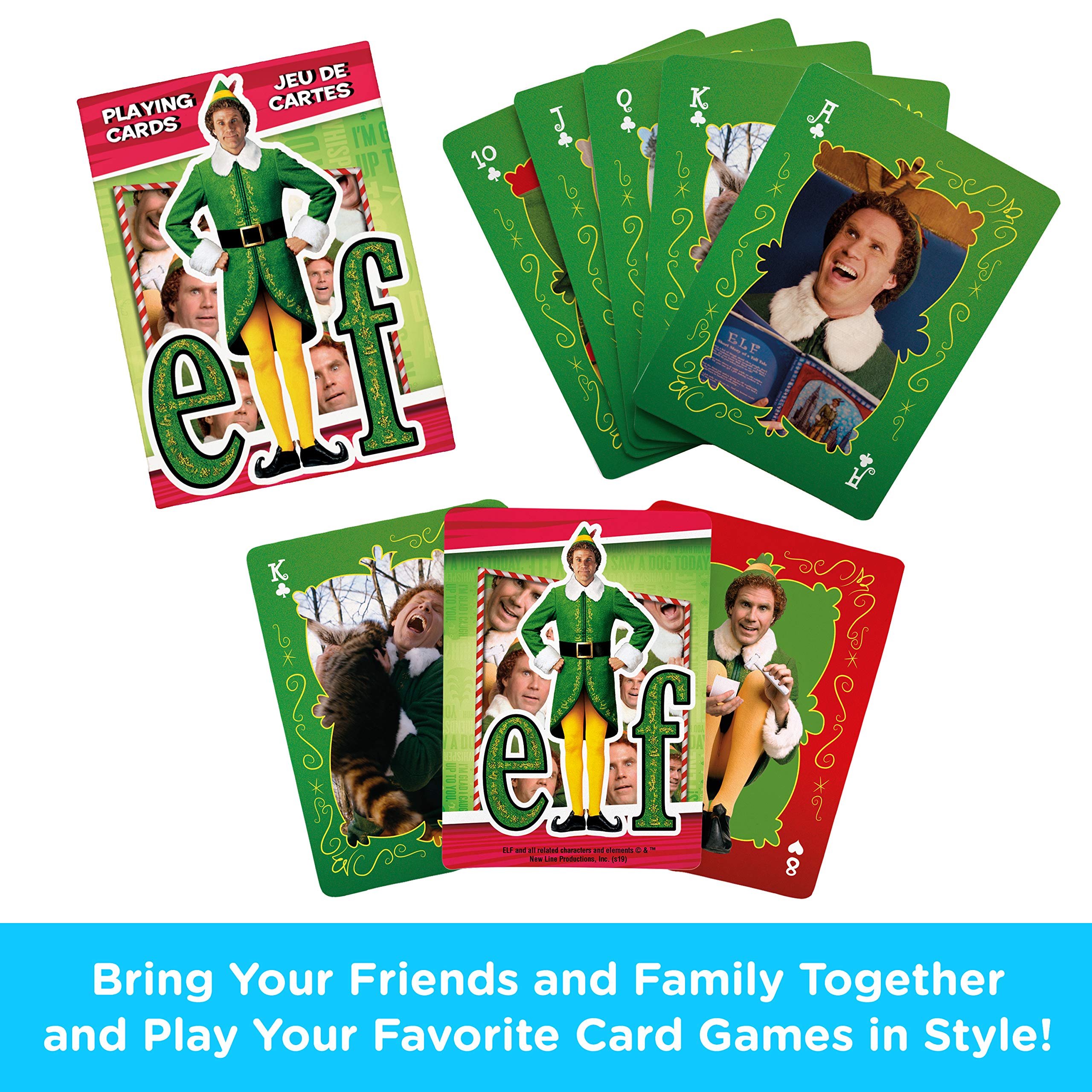 Elf The Movie Playing Cards Deck - Officially Licensed AQUARIUS ELF Collectible Card Game Set for Poker, Magic Tricks & Family Game Night - Perfect Christmas Gift & Holiday Party Entertainment
