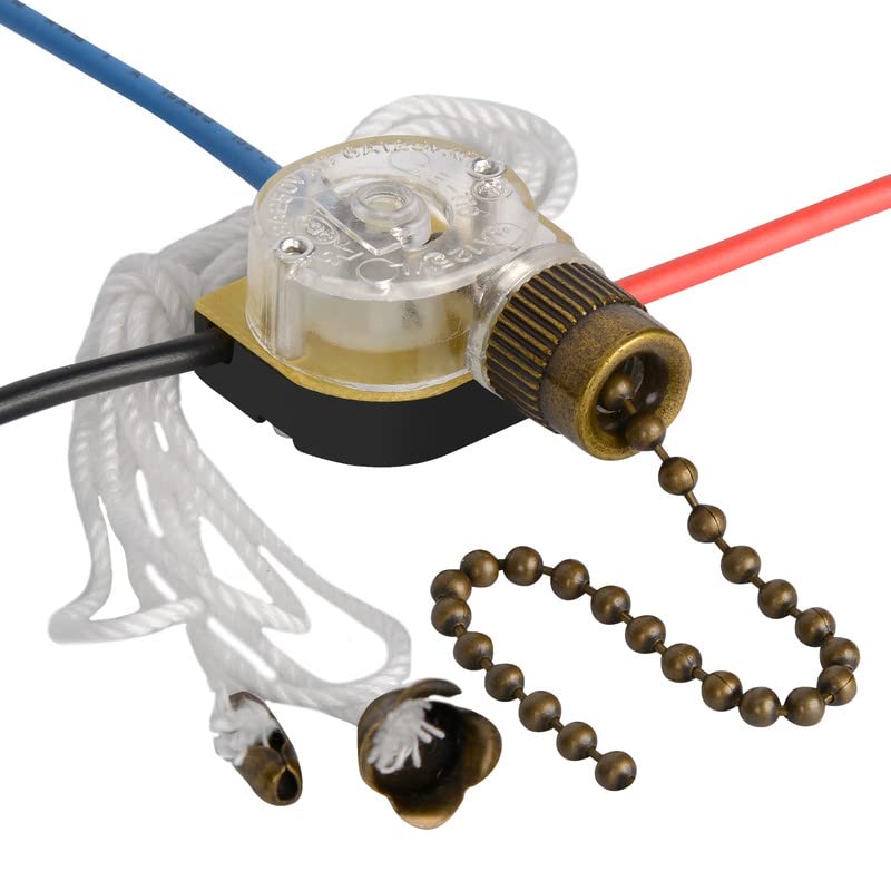Zing Ear ZE-110 3-Wire 3-Way 2-Circuit 4-Position Ceiling Fan Speed Pull Chain Switch with Bronze Finish - Replacement for Fan Light Control - Perfect for Bedroom, Living Room & Home Office