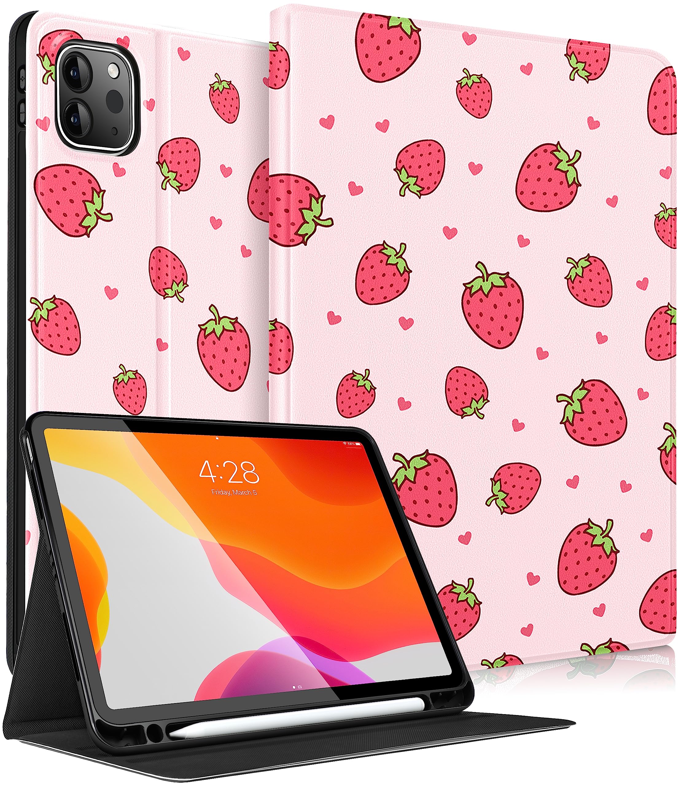 Strawberry Print iPad Air 11 Case (M2/M3) - Cute Girly Protective Cover for iPad Air 5th/4th Gen 10.9