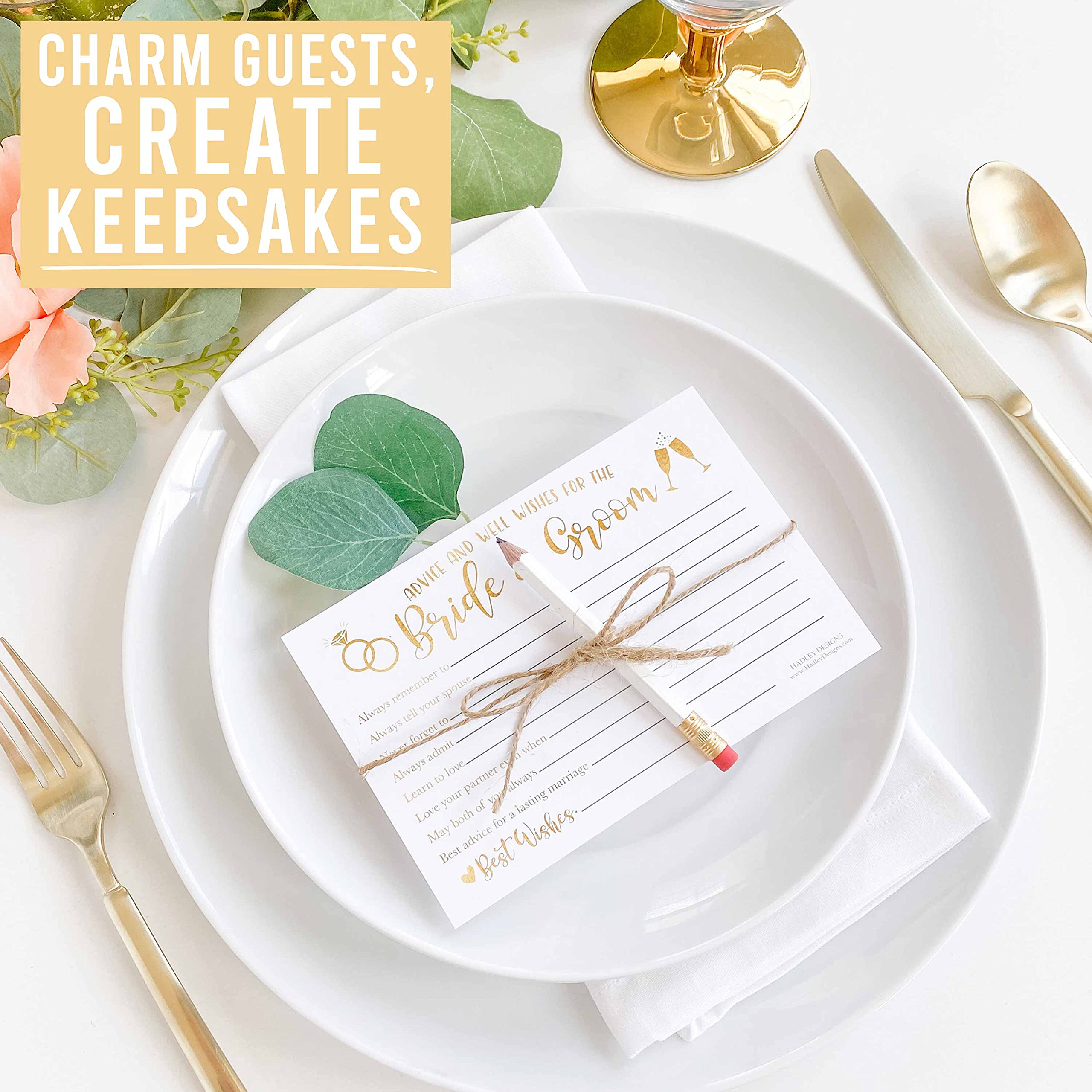 Hadley Designs 50 Advice Cards for Bride & Groom - Fun Bridal Shower Games, Wedding Guest Book Alternative & Reception Card Box - Perfect for Wedding Parties, Bridal Showers & Anniversary Celebrations