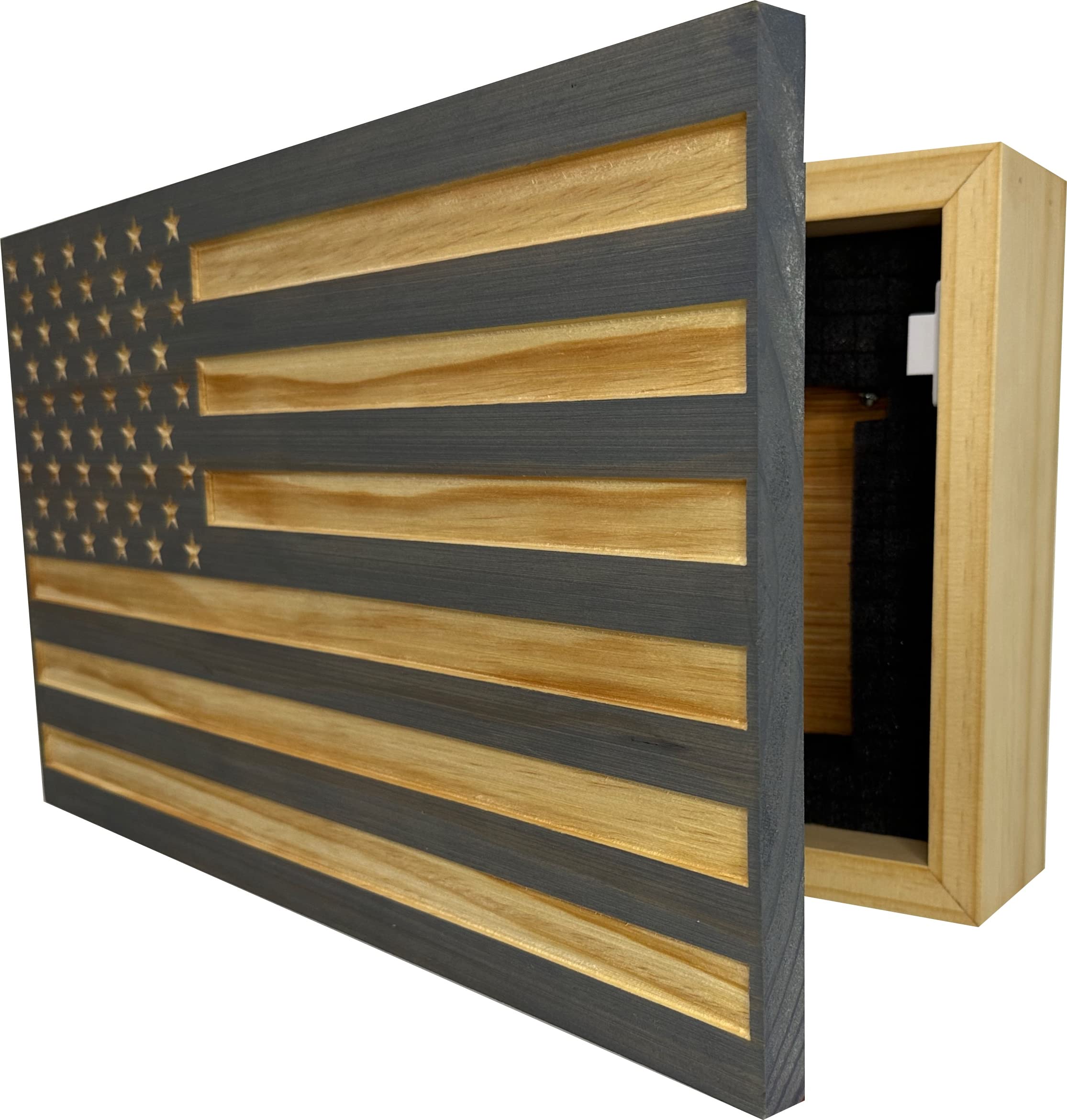 Bellewood Designs American Flag Hidden Gun Safe - Concealed Gun Storage Cabinet with Carved US Flag Design (Gray) - Perfect for Home Security, Bedroom, Office & Concealed Weapon Storage