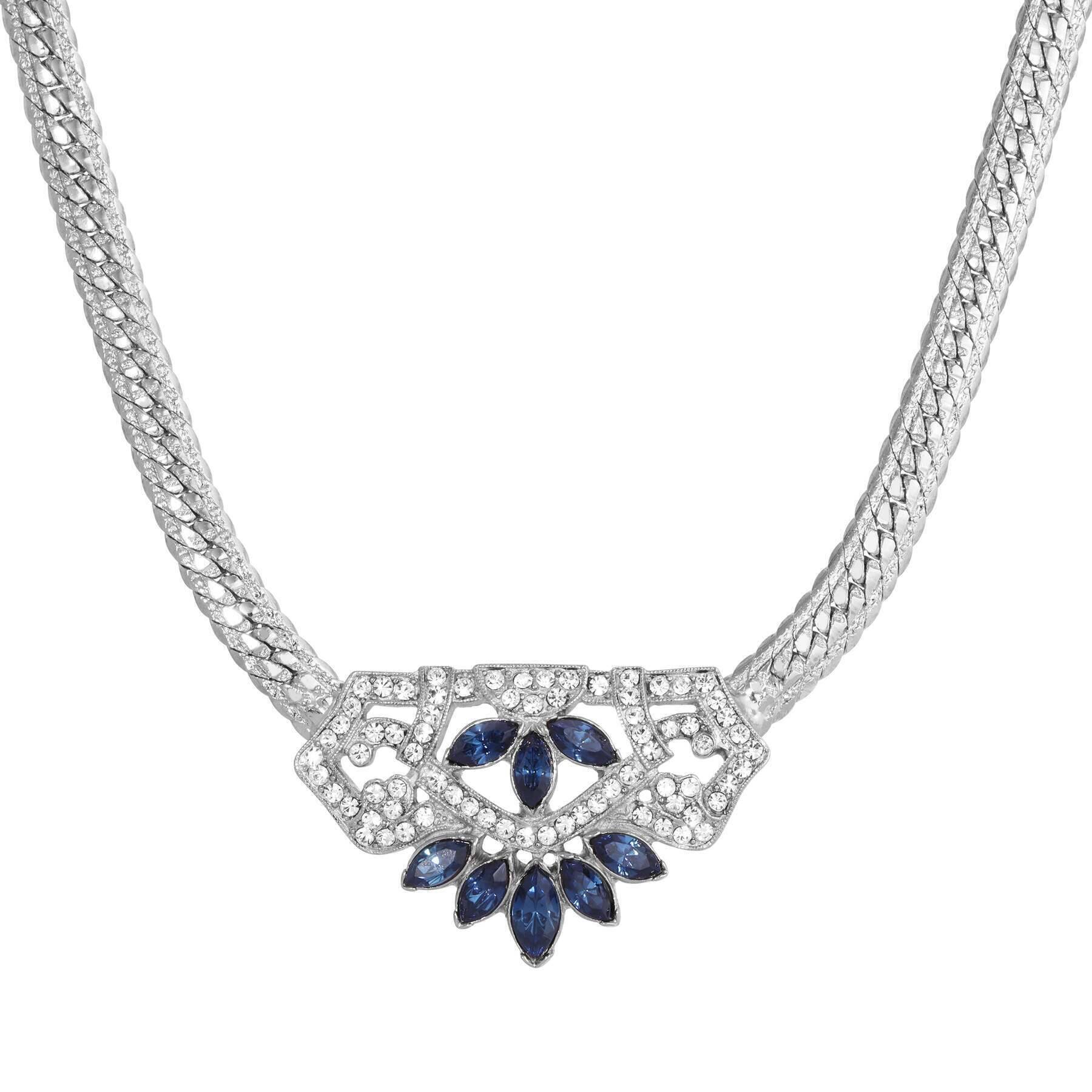 1928 Jewelry Genevieve Aura Dark Blue Crystal Pendant Necklace 18
