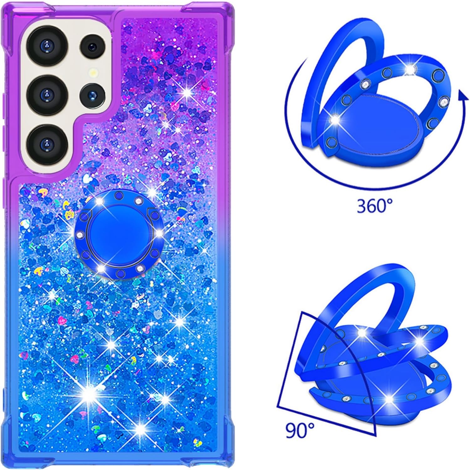 Samsung Galaxy S25 Plus Case with Glitter Design, Kickstand & Gradient Quicksand Texture - Perfect for Everyday Protection & Hands-Free Viewing