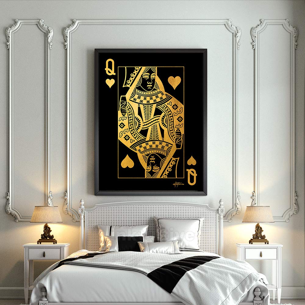 Inktuitive 'Queen of Hearts' Gold Motivational Wall Art Canvas Print - Inspirational Playing Cards Décor for Bedroom, Living Room & Office - 24x18 Inches - Perfect for Home Decor, Gift Ideas & Wall Display