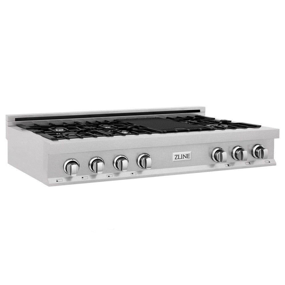 ZLINE 48-Inch Professional Gas Rangetop with 7 High-Power Burners & Porcelain Cooktop - Satin Stainless Steel (RTS 48) - Perfect for Home Chefs & Commercial Kitchens