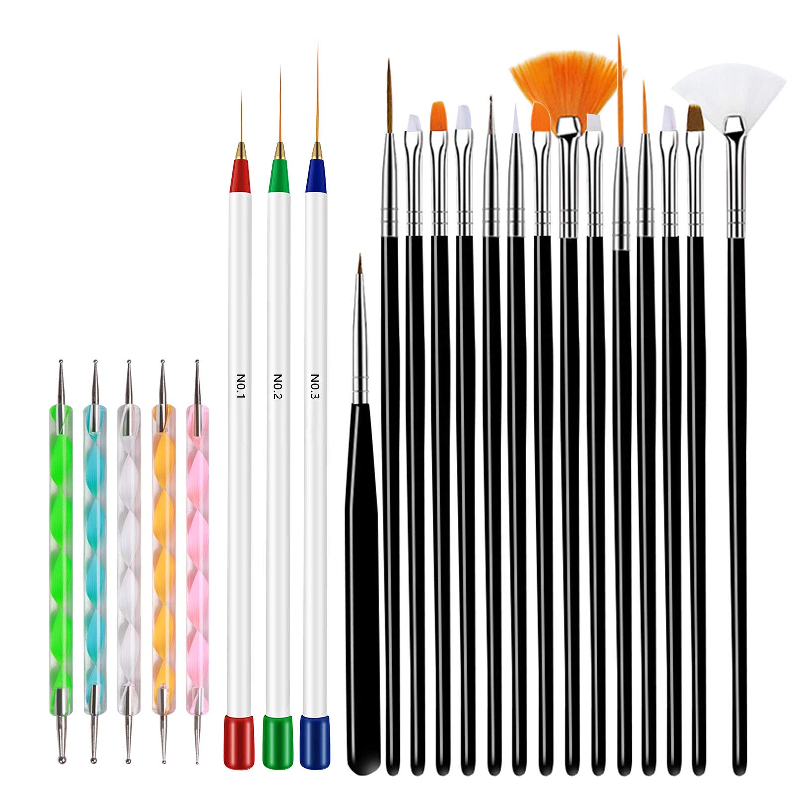 23Pcs Professional Nail Art Brush Set - Acrylic Nail Liner, Dotting, Carving & Painting Brushes for French Manicure, DIY Nail Design - Perfect for Salon, Home Use & Nail Art Beginners