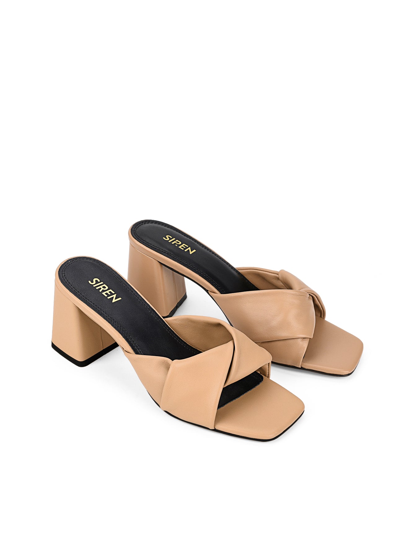 Stylish Almond Tan Leather Story Block Heel Mules - Comfortable & Trendy Women's Shoes for Work, Office, and Casual Outings