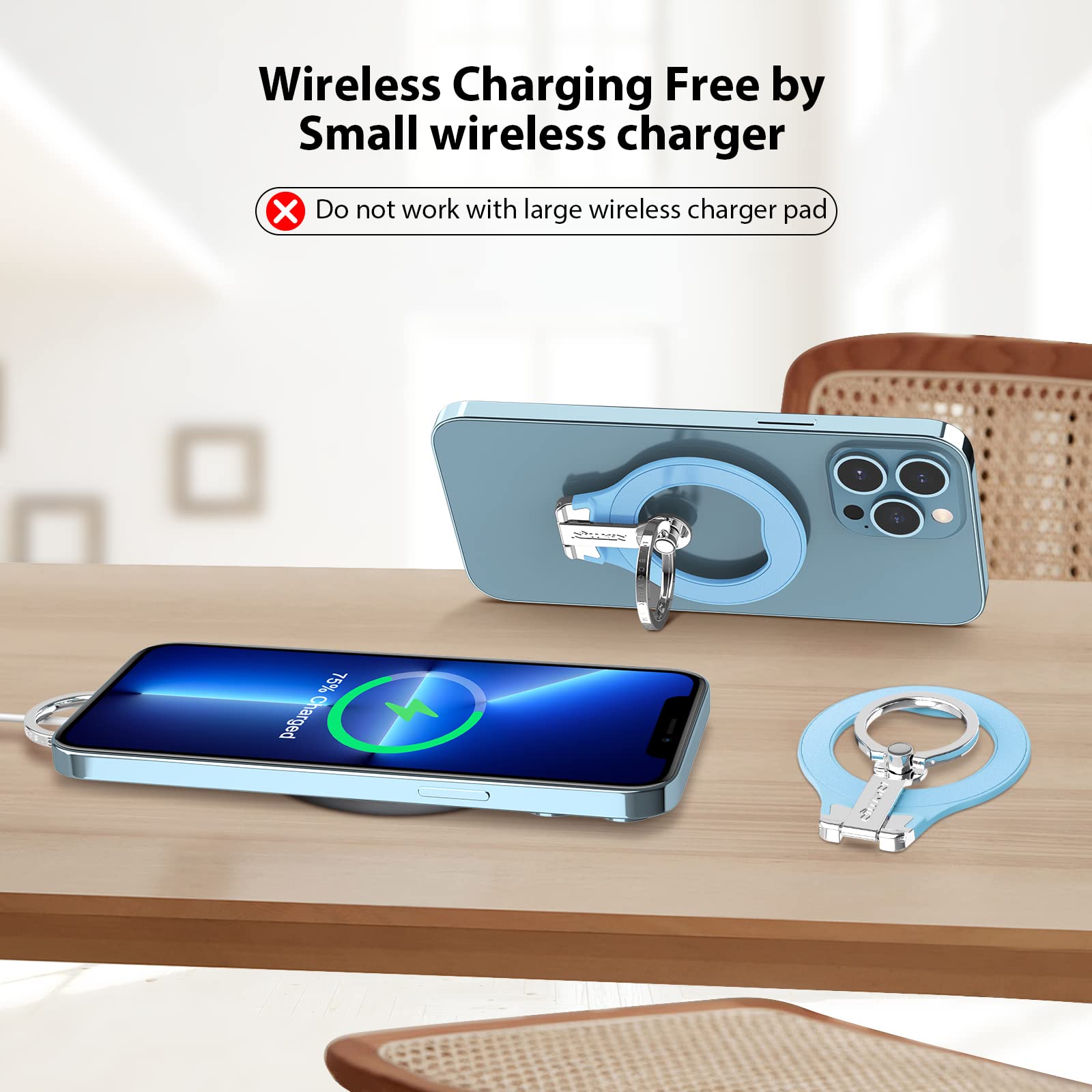 Nillkin SnapGrip Metal Phone Ring Holder - Adjustable Kickstand & Phone Grip for Samsung Galaxy S22 Ultra/S22/S21, iPhone 13/13 Pro/13 Mini/XS/12/11, Google Pixel 6/6A (Sky Blue) - Perfect for Hands-Free Viewing, Secure Grip & Multi-Angle Stand
