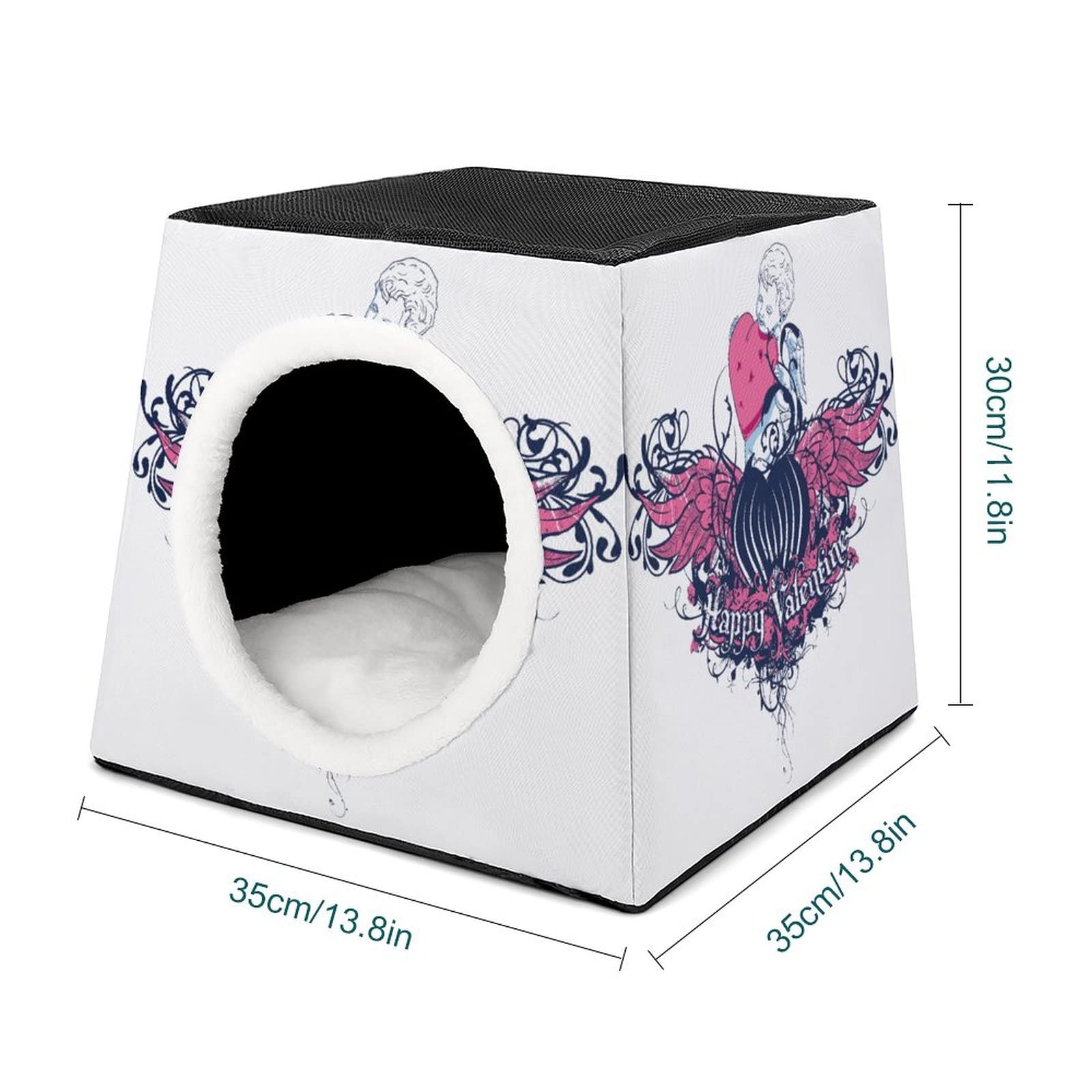 Printed Foldable Cat Bed House & Condo Sofa with Removable Washable Cushion - Cozy Pet Furniture for Indoor Cats, Perfect for Valentine's Day Gifts & Angel-Themed Decor