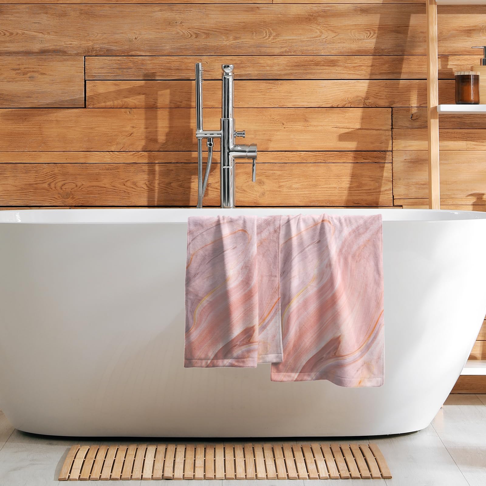Luxury Marble Bath Towels Set of 2 - Rose Gold & Gray Super Soft Hand & Bath Towels for Bathroom, Kitchen, Hotel, Spa | Valentine's Day, Mother's Day & Wedding Gifts | Perfect for Home Decor, Guest Towels & Luxury Spa Experience