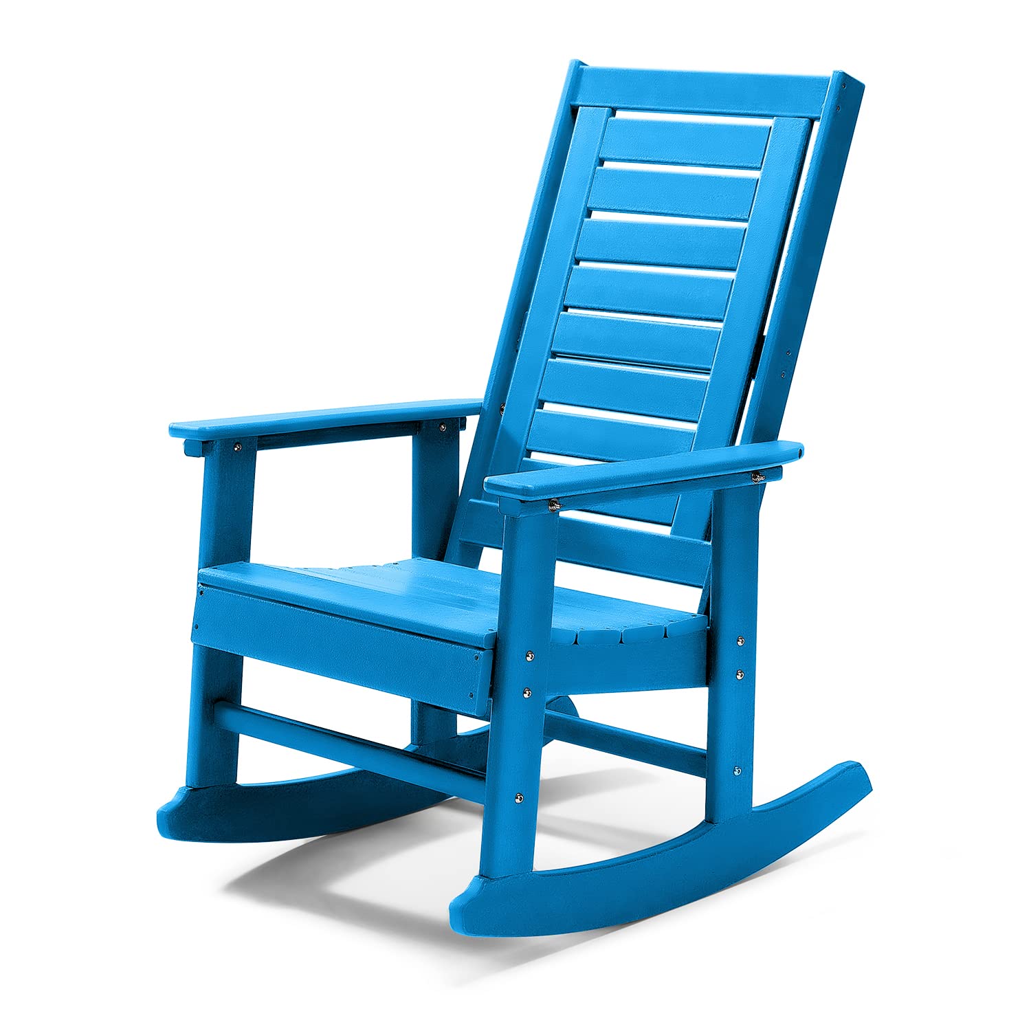 All-Weather Resistant HDPE Plastic Outdoor Rocking Chair - Oversized High Back Porch Rocker for Patio, Garden, Backyard, Balcony & Indoor Use - Supports 350 lbs - Pacific Blue - Perfect for Relaxing, Reading & Enjoying Nature